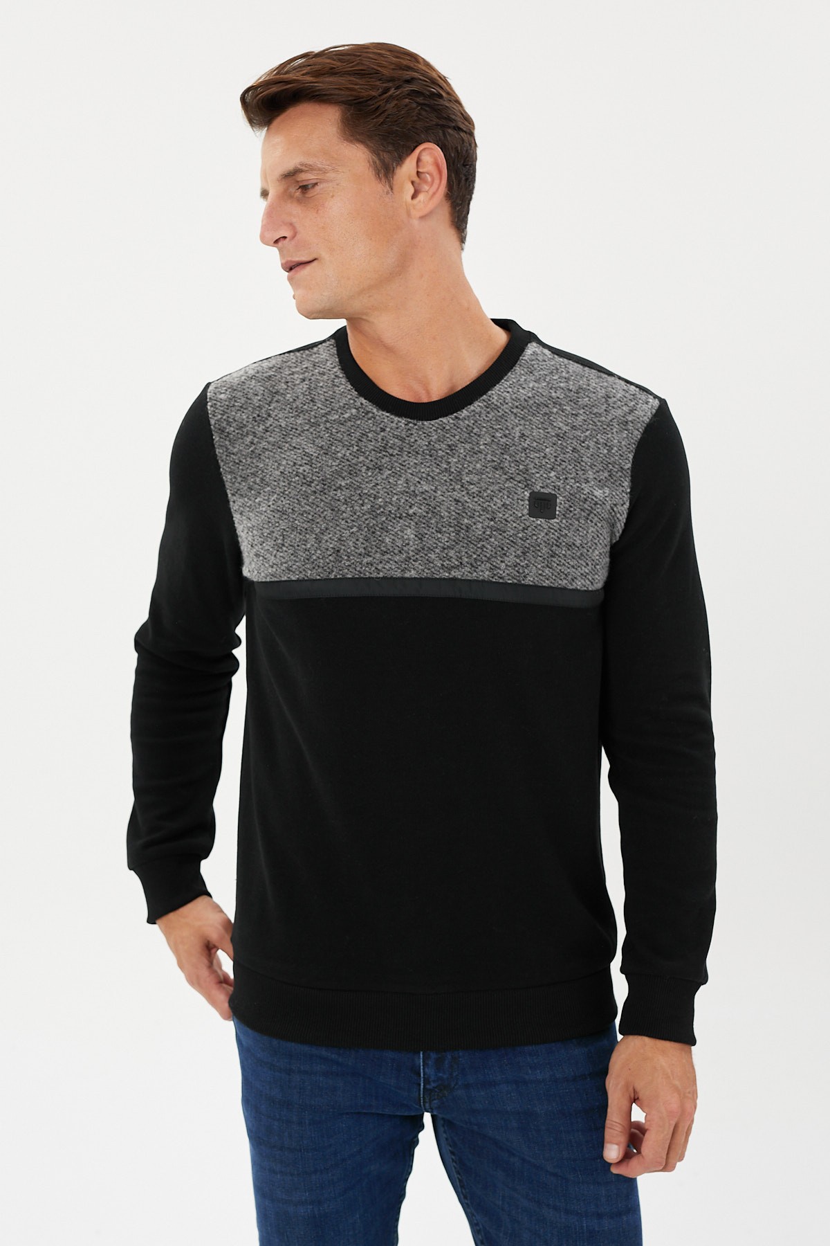 Kadife Selanik Parça Desenli Bisiklet Yaka Sweatshirt- KS-1672