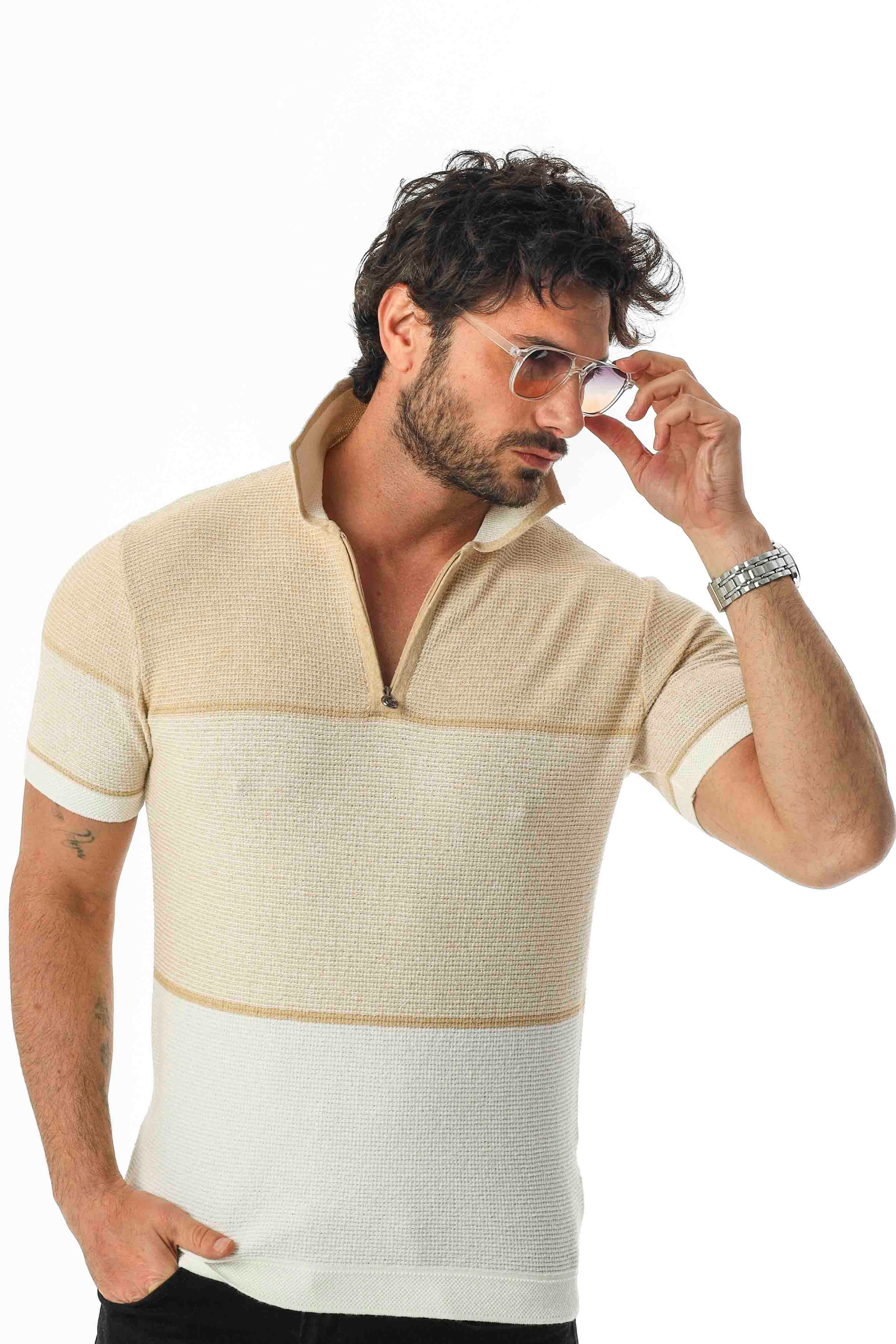 Luxury Tech Polo Yaka Yarım Fermuarlı Örme Triko T-Shirt-TCY-1026