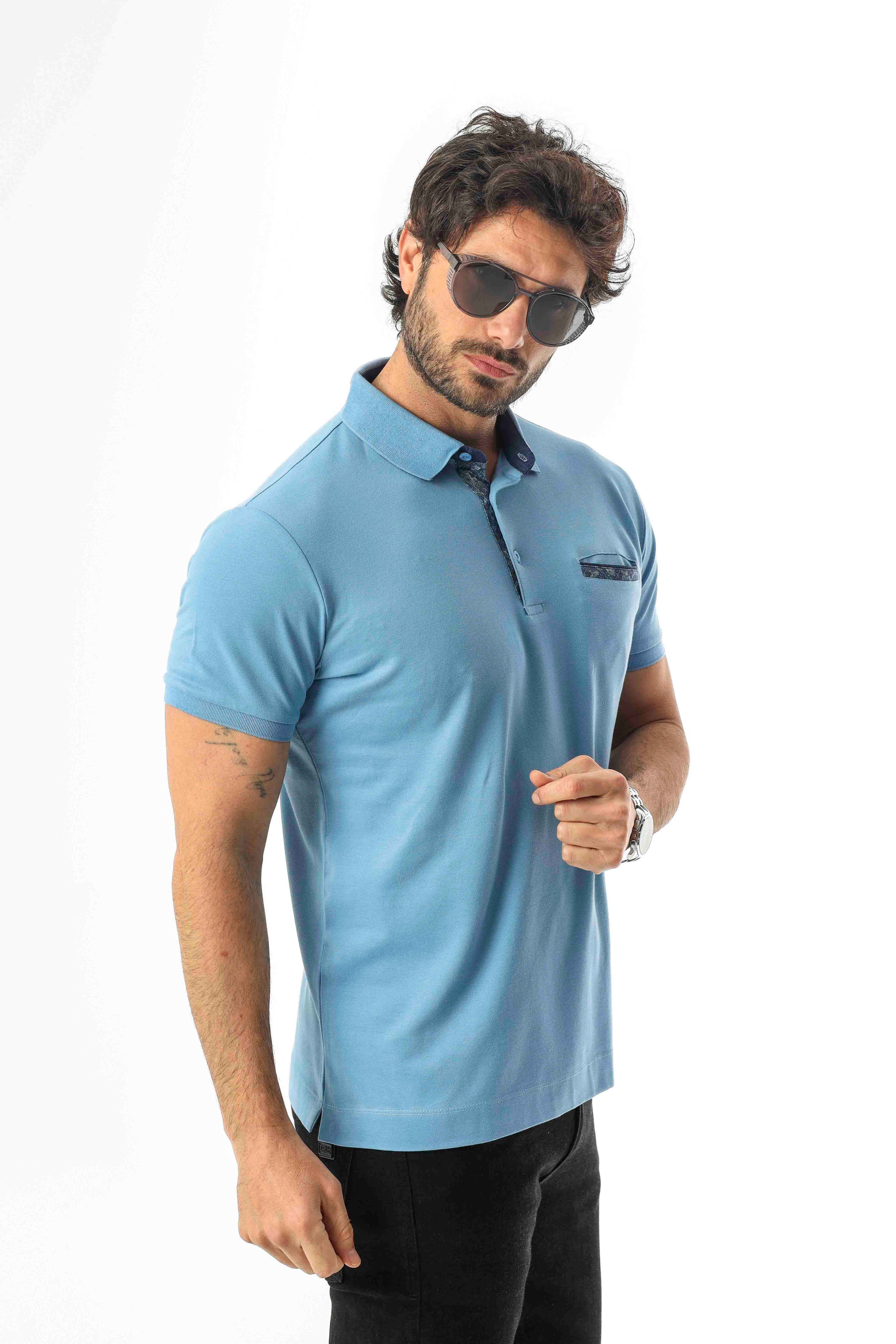 Büyük Beden Regular Fit Polo Yaka Cepli Baskılı T-Shirt-PL-3458
