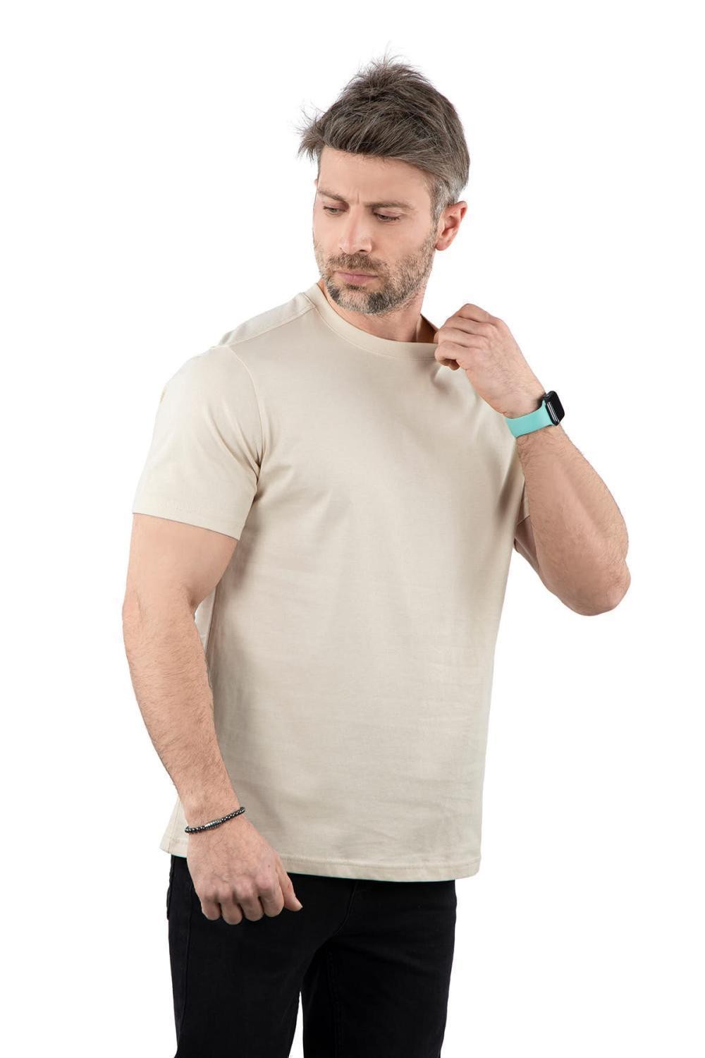 Oversize Fit Bisiklet Yaka %100 Pamuk Kısa Kollu Baskı Detaylı Penye T-Shirt