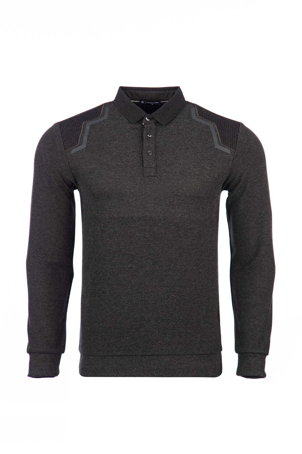 Büyük Beden Regular Fit Polo Yaka Baskılı Sweatshirt