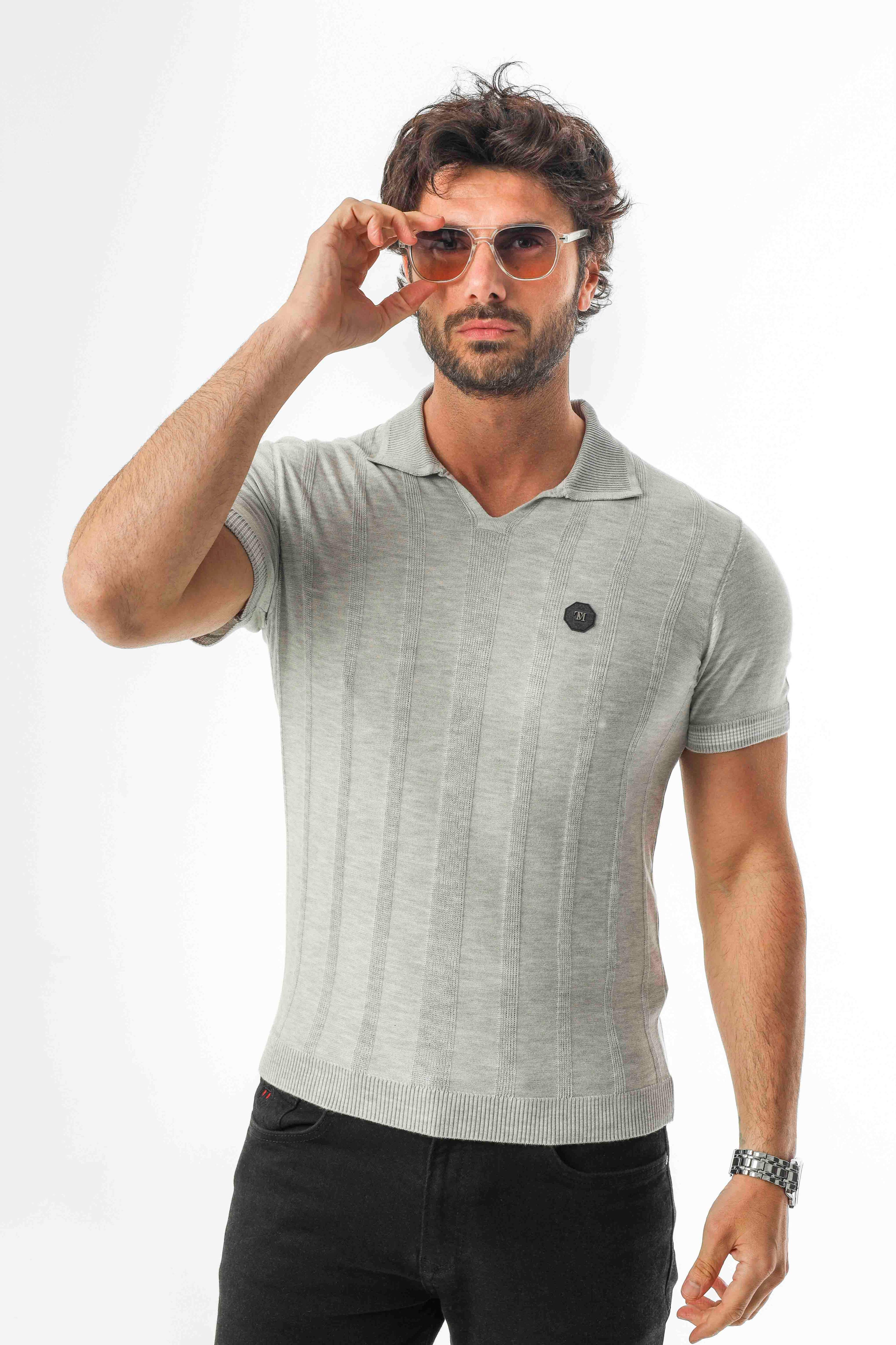 Polo Yaka Desenli Arma Baskılı Triko T-Shirt-TY-1303