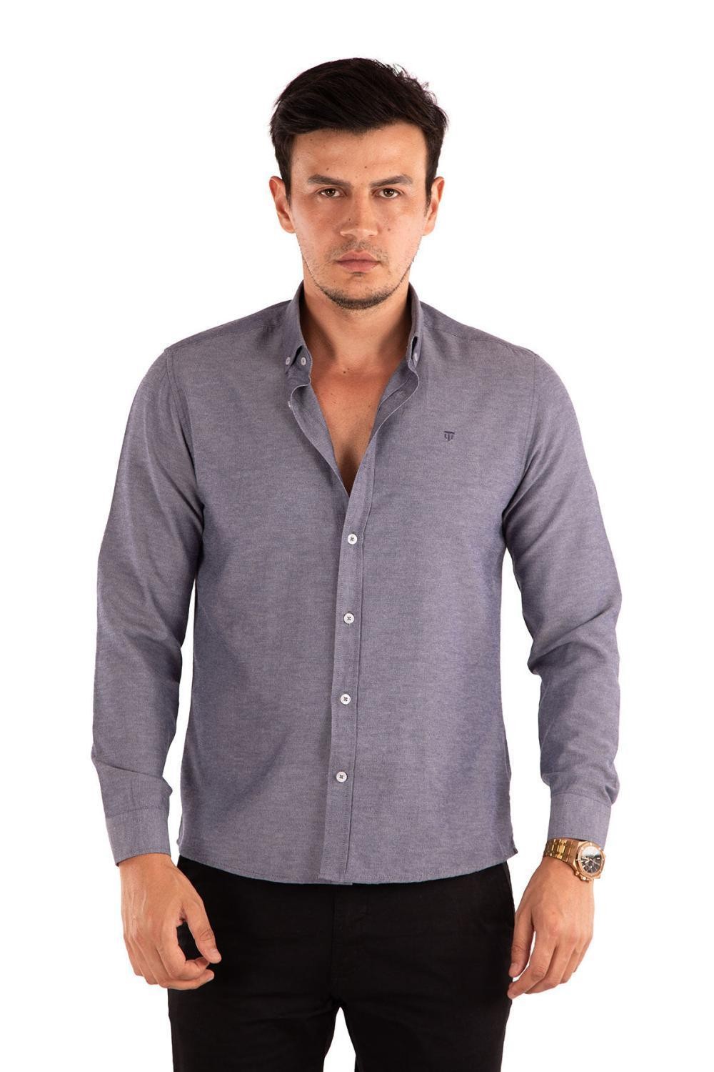 Regular Fit Dokuma Casual Uzun Kollu Pamuk Karışımlı Gömlek