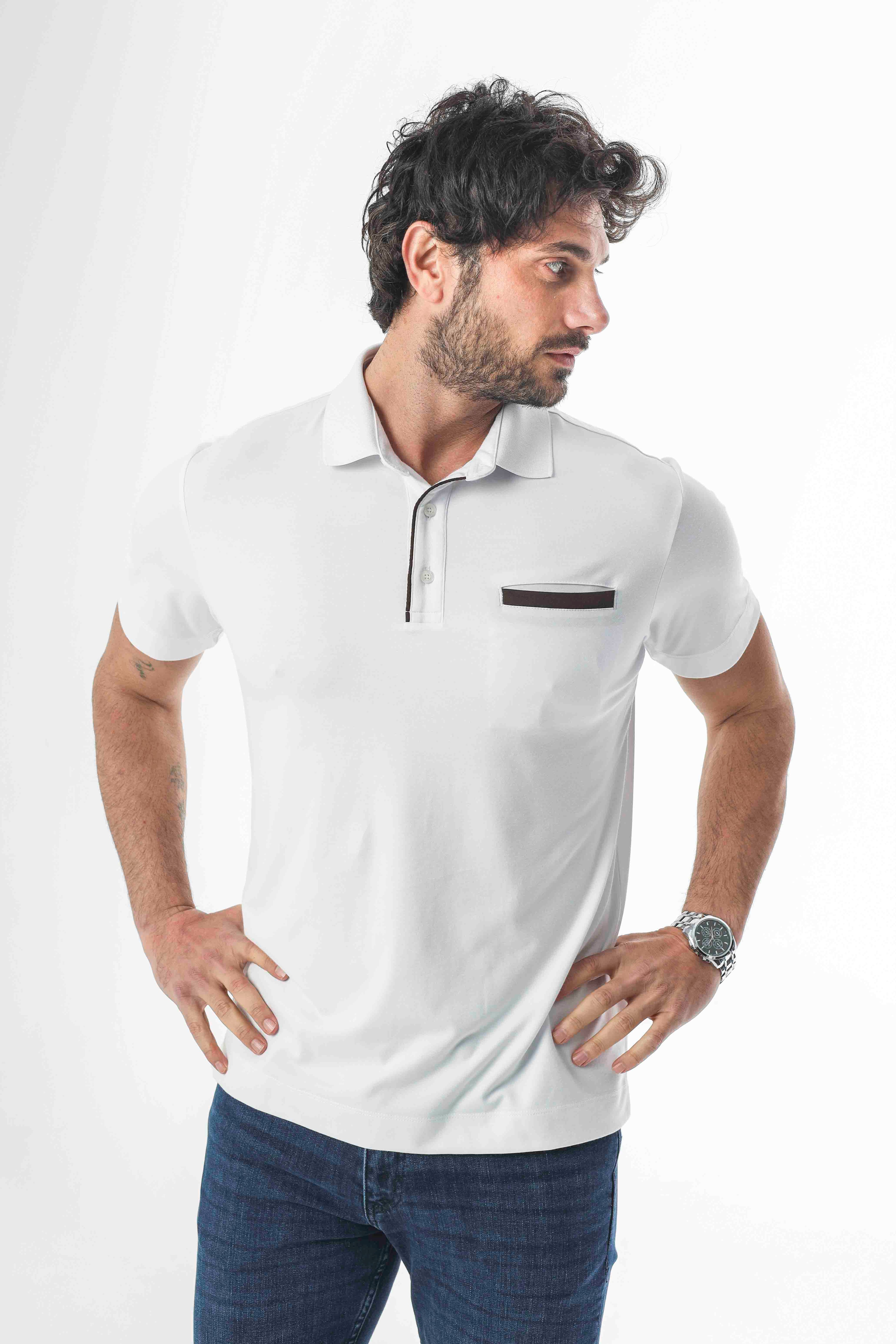 Polo Yaka Düğmeli Cepli Erkek T-Shirt-6274