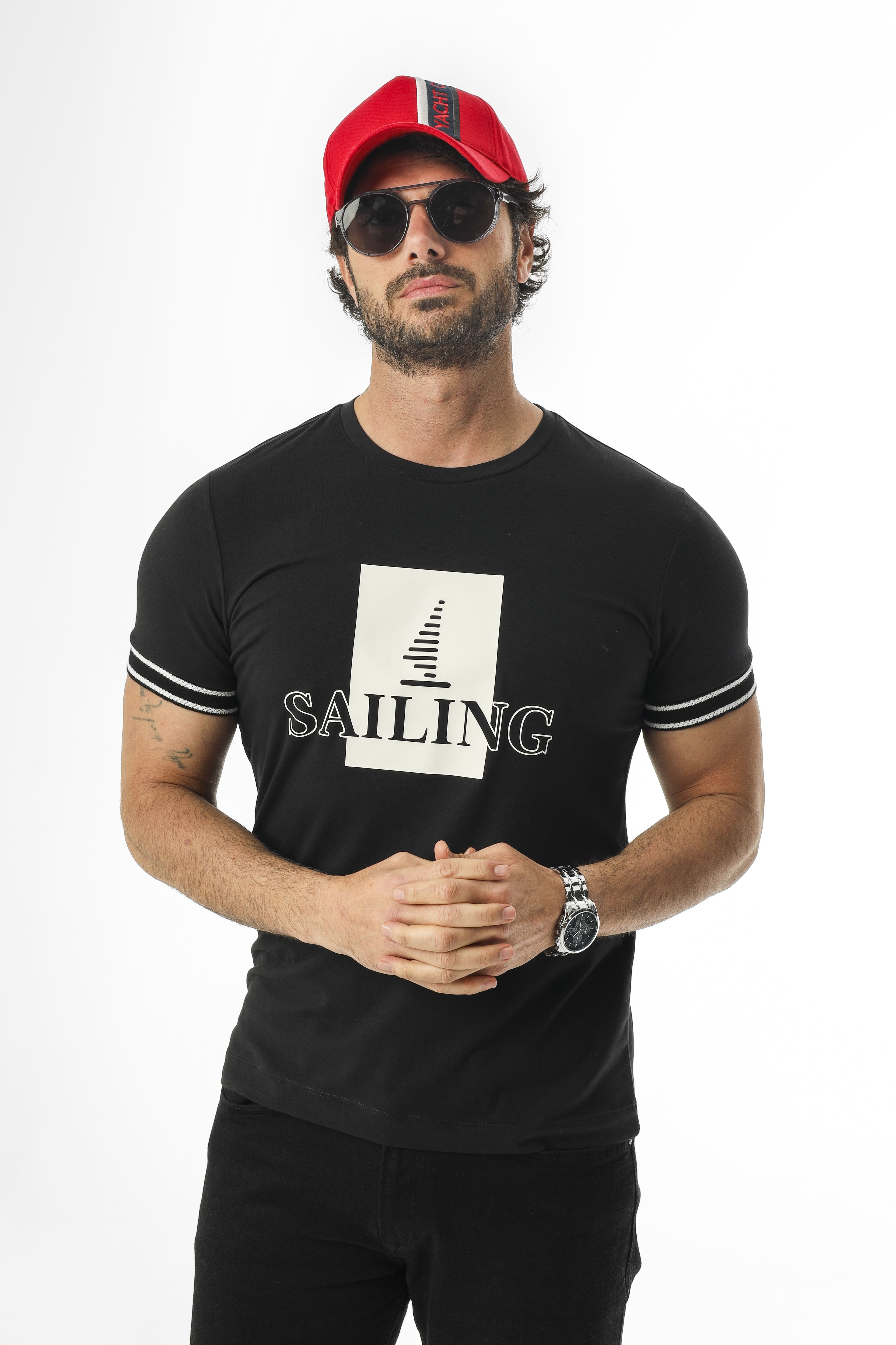 Sail Collection Bisiklet Yaka Baskılı T-Shirt-MSL-2259