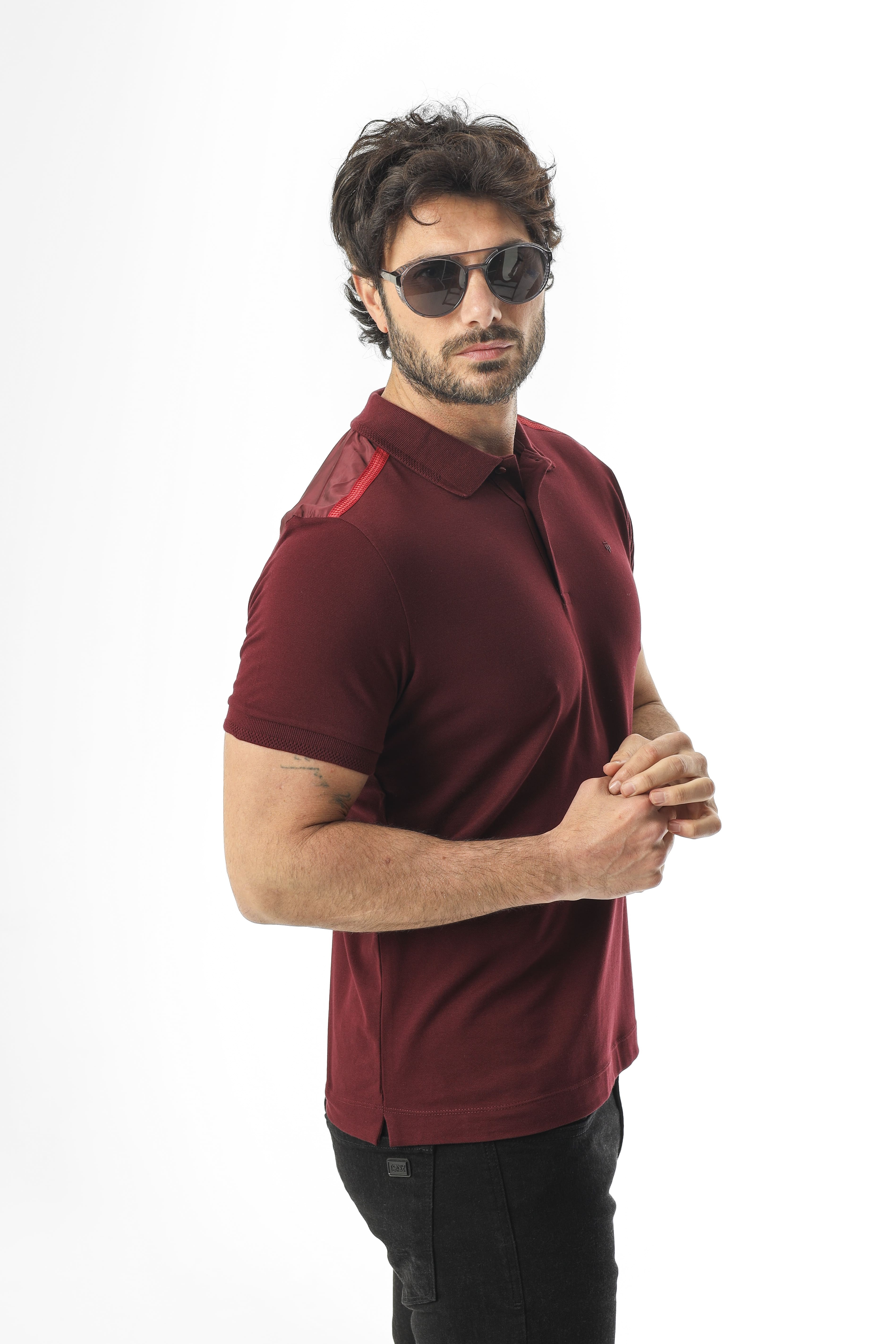 Büyük Beden Polo Yaka Omuz Detaylı Düğmeli T-Shirt-PL-3456