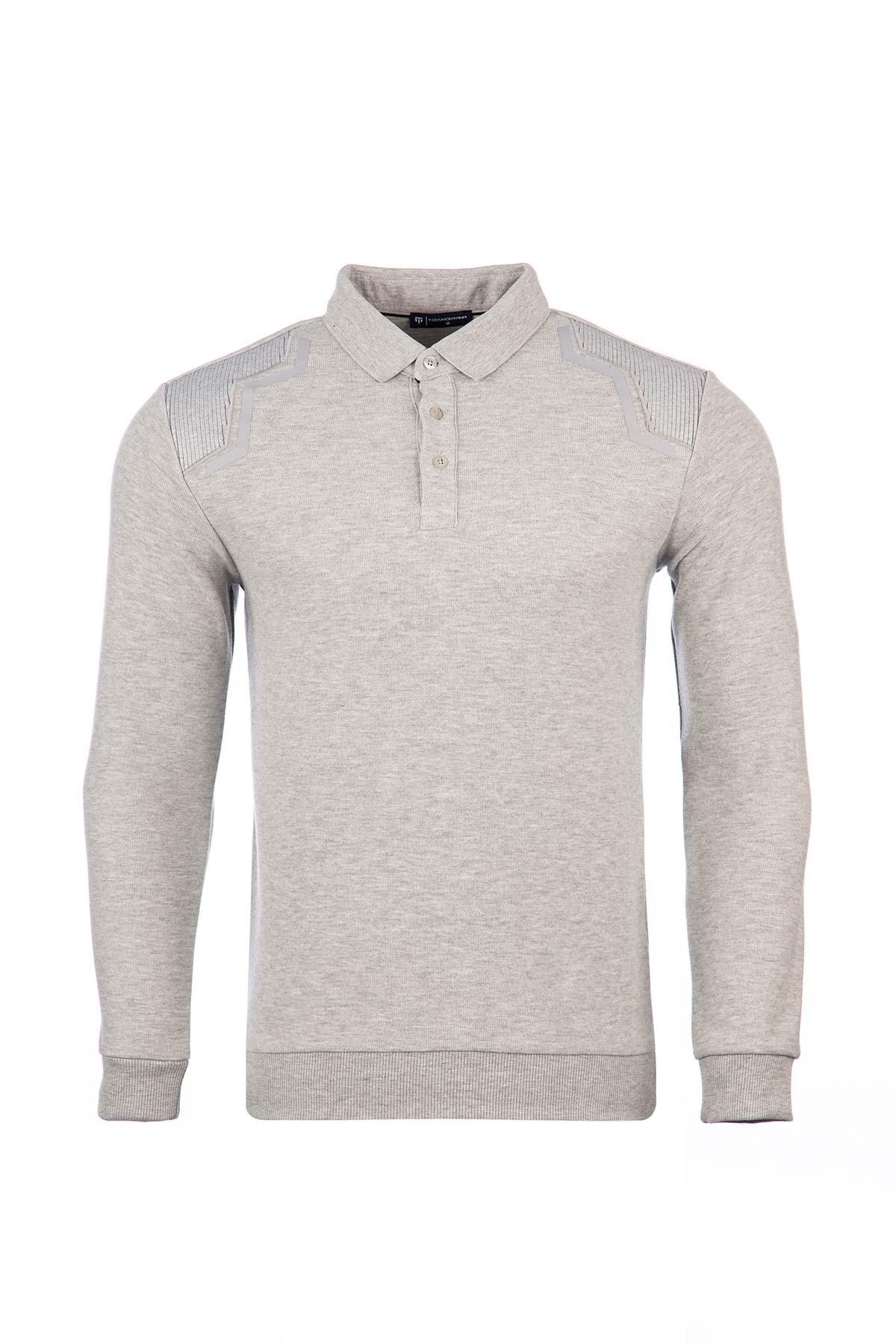 Büyük Beden Regular Fit Polo Yaka Baskılı Sweatshirt