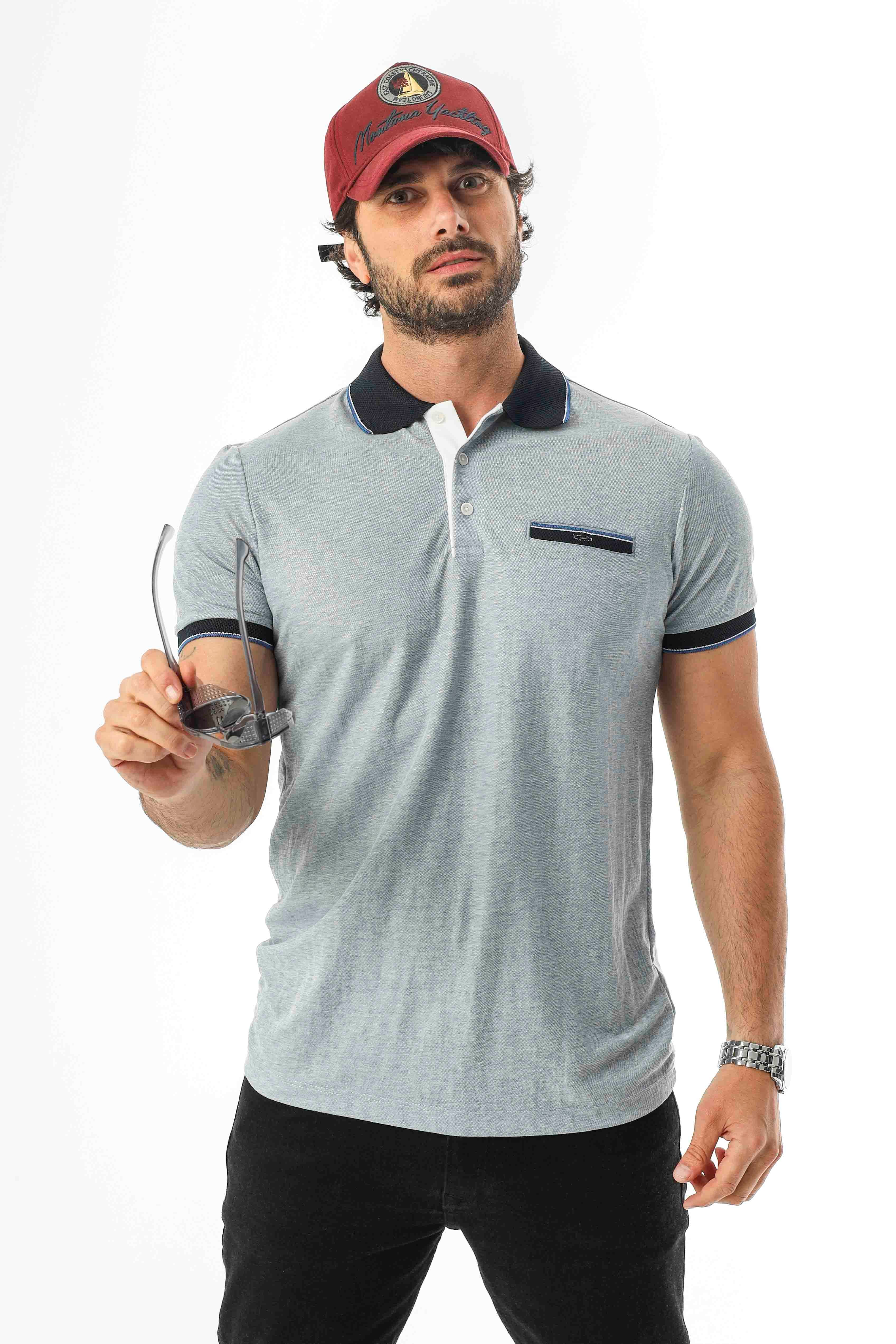 Polo Yaka Düğmeli Cepli Viskon Kumaş Erkek T-Shirt-AR-1009