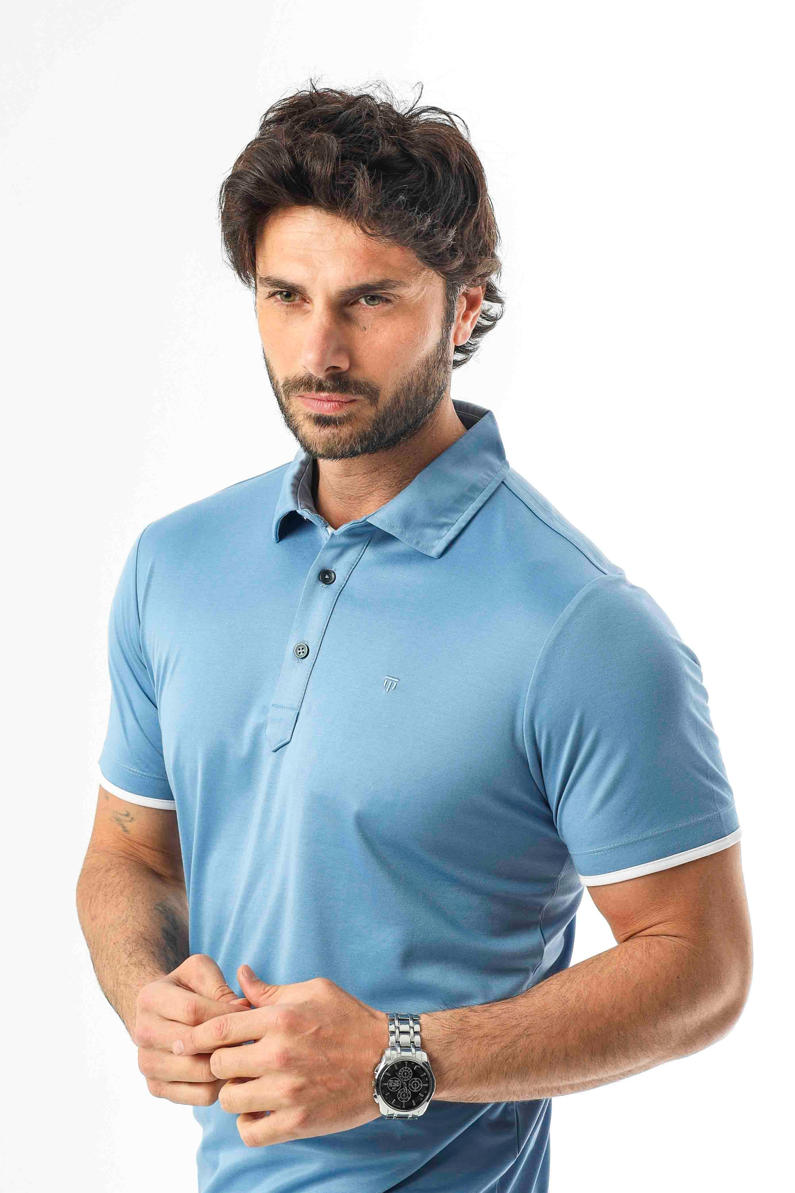 Polo Yaka Düğme Kısmı Baskılı Erkek T-Shirt-6293
