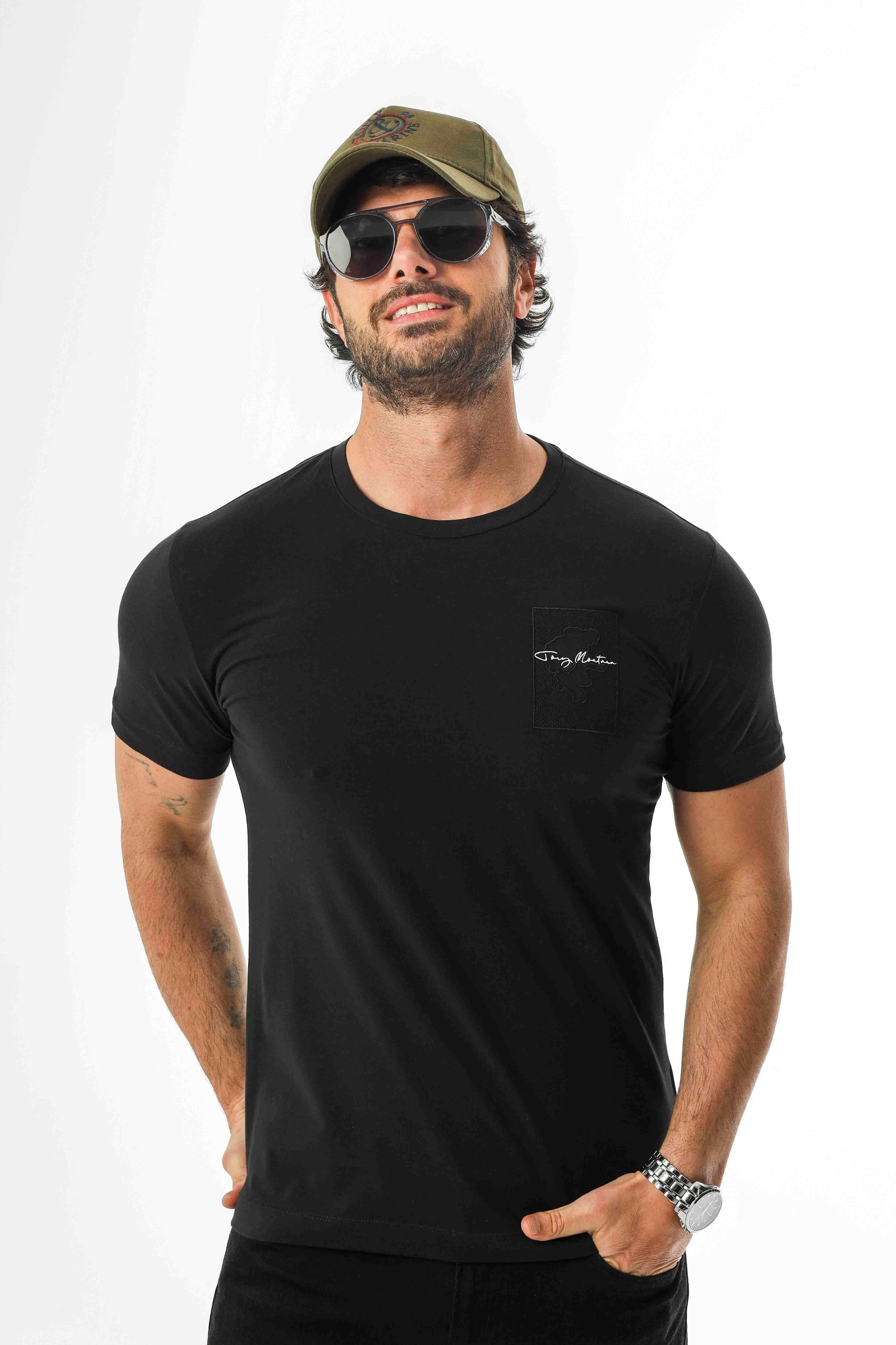 Bisiklet Yaka Nakışlı Pamuklu T-Shirt-MSL-2258