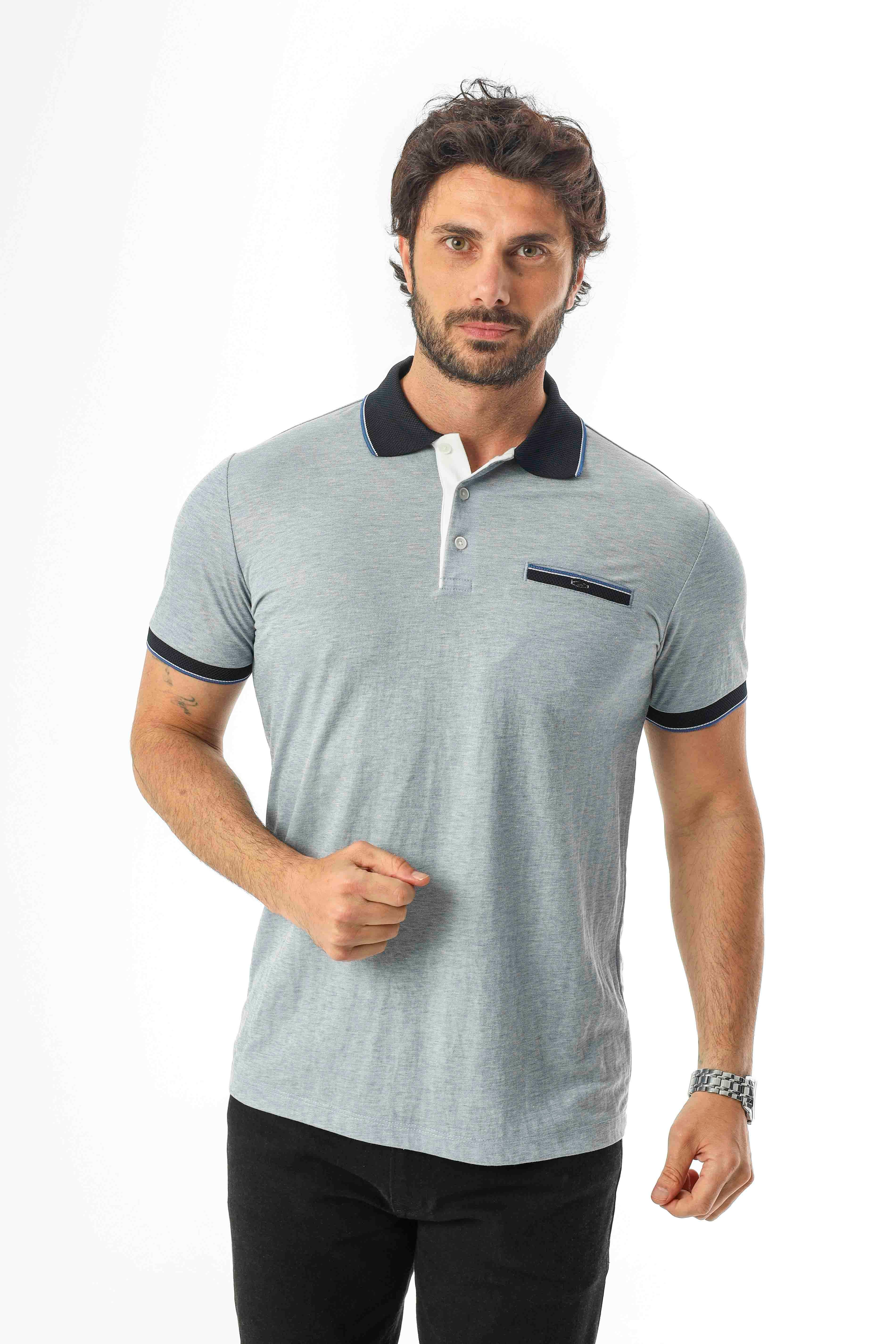 Polo Yaka Düğmeli Cepli Viskon Kumaş Erkek T-Shirt-AR-1009