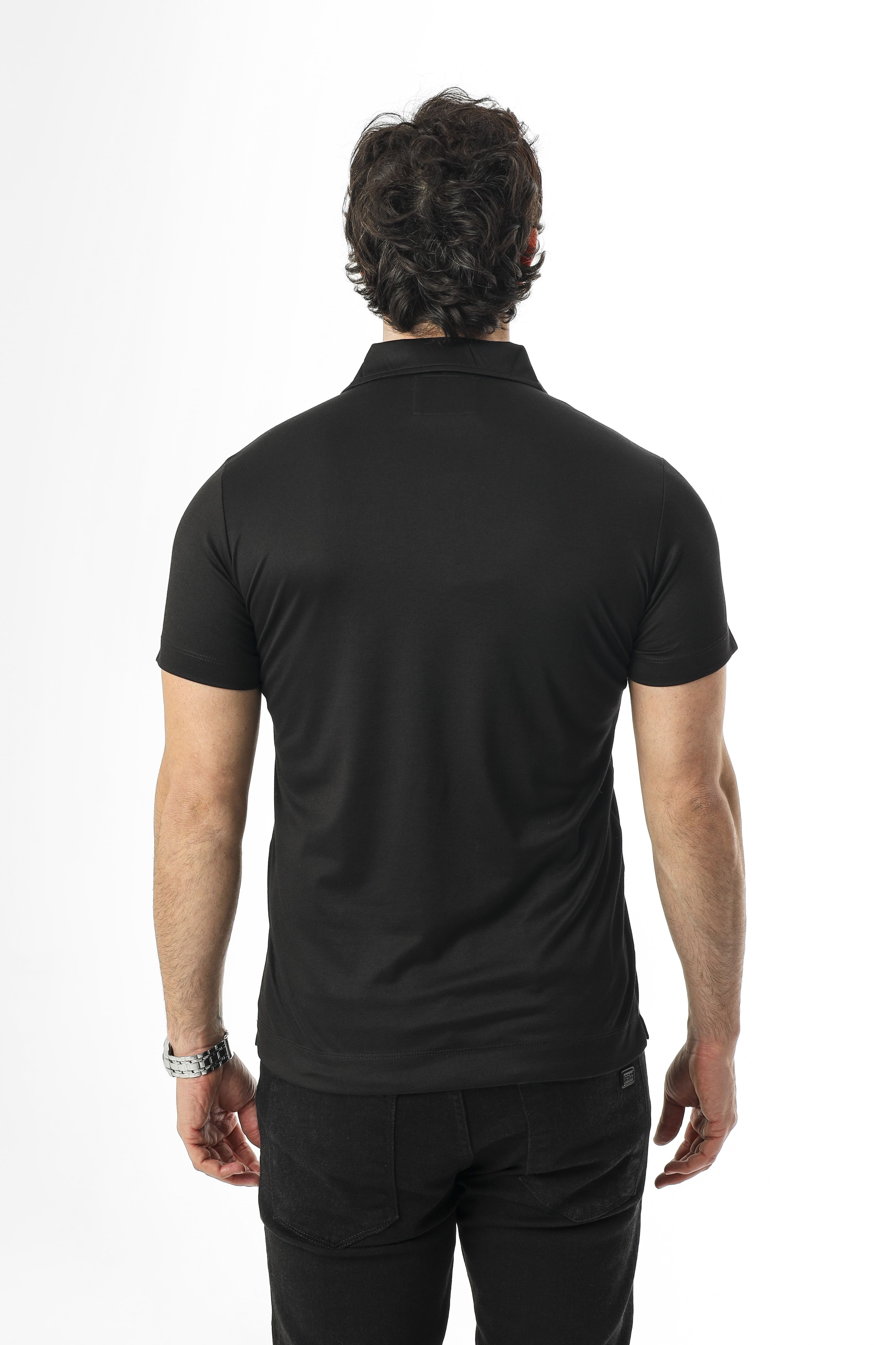 Polo Yaka Düğmeli Cepli Düz Renk T-Shirt-6288