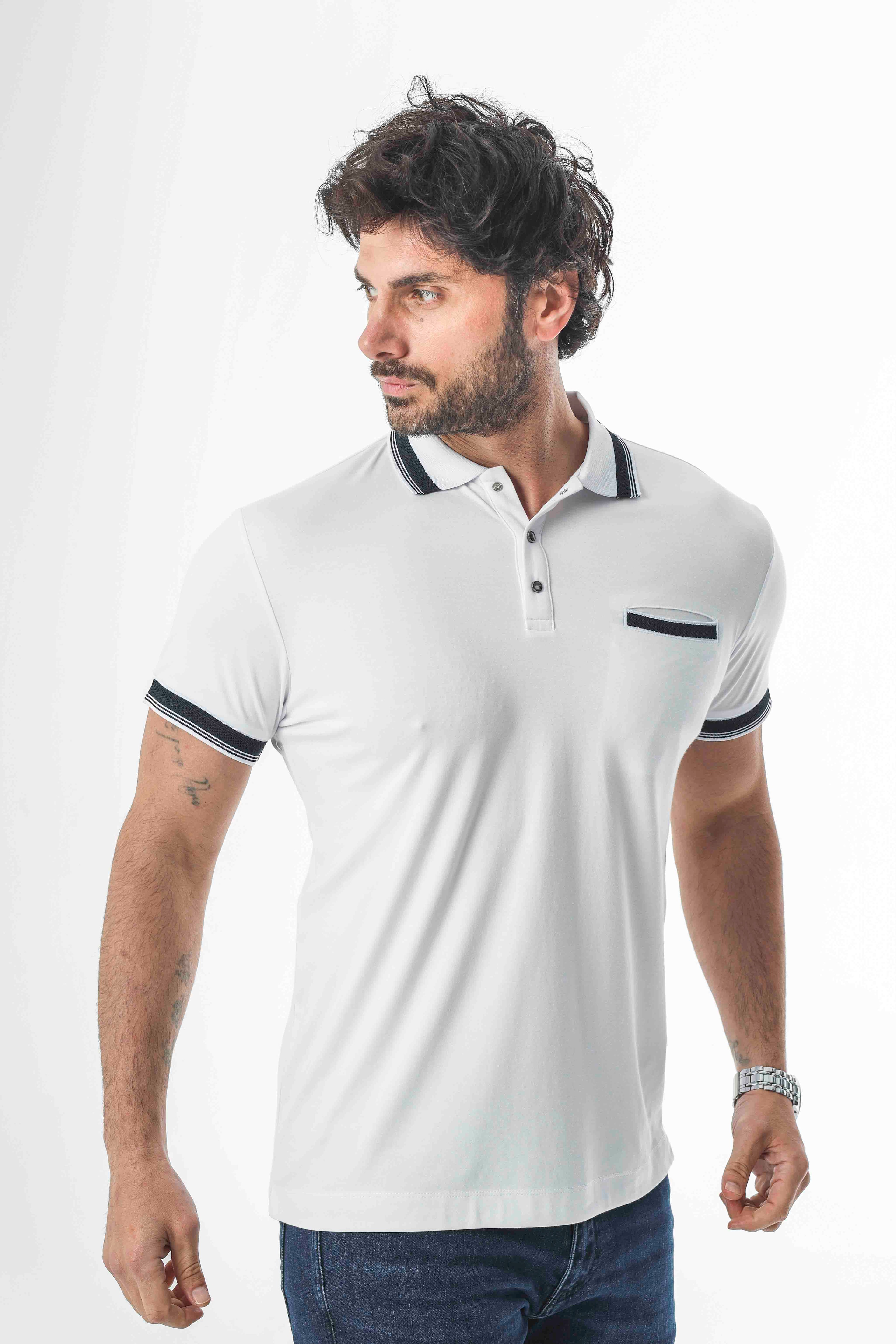 Büyük Beden Polo Yaka Cepli Yakası Çıtçıtlı T-Shirt-6317