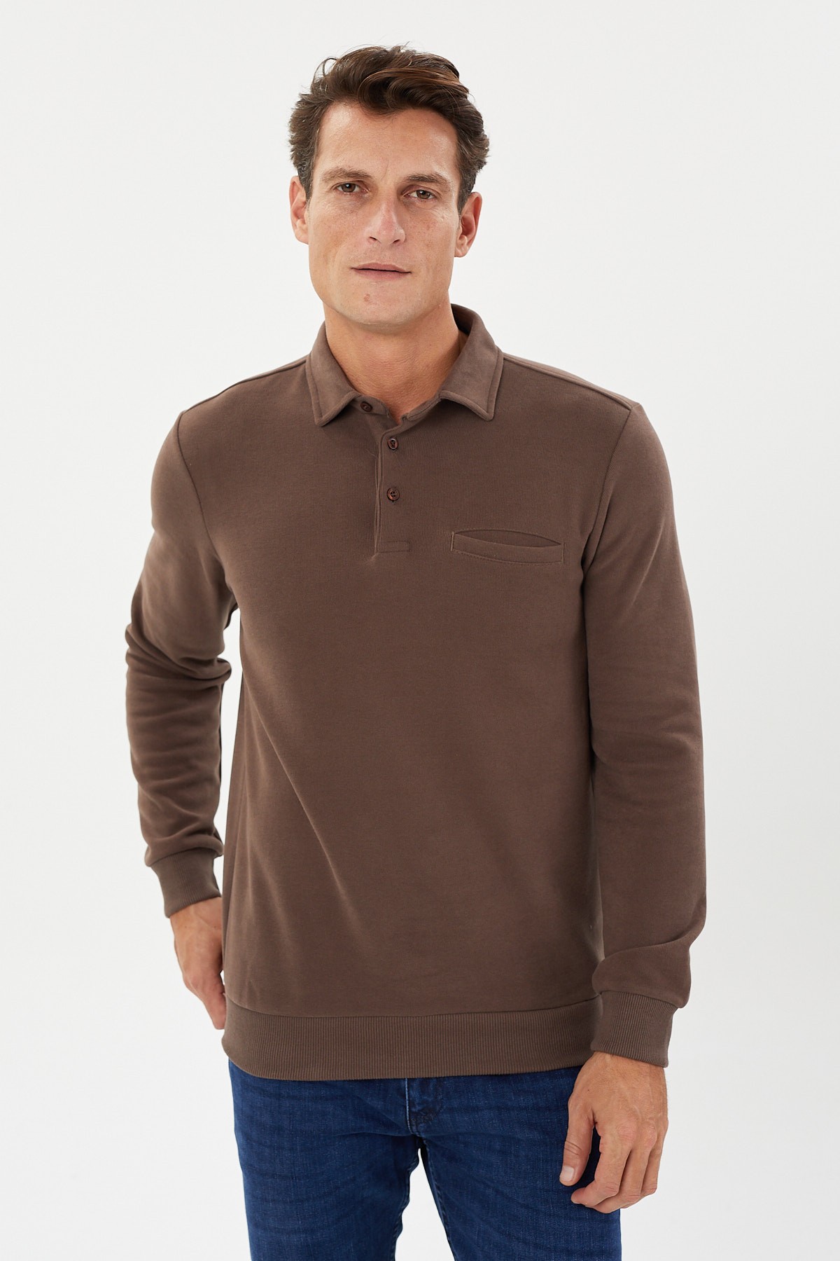 Tony Classics Cepli Kadife Selanik Polo Yaka Sweatshirt- KS-1492