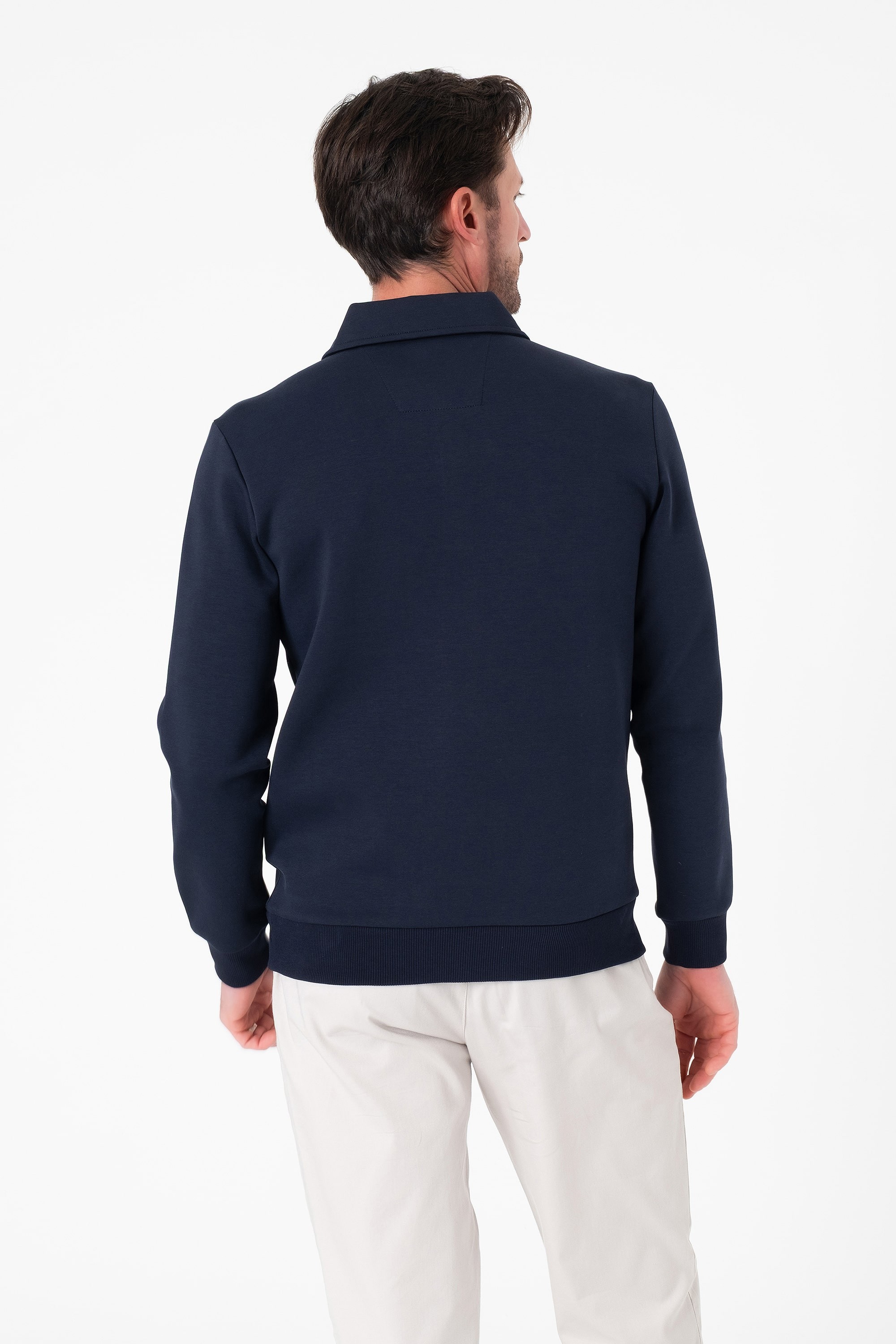 Regular Fit Polo Yaka Cepli Pamuklu Erkek Sweatshırt-SW-1102