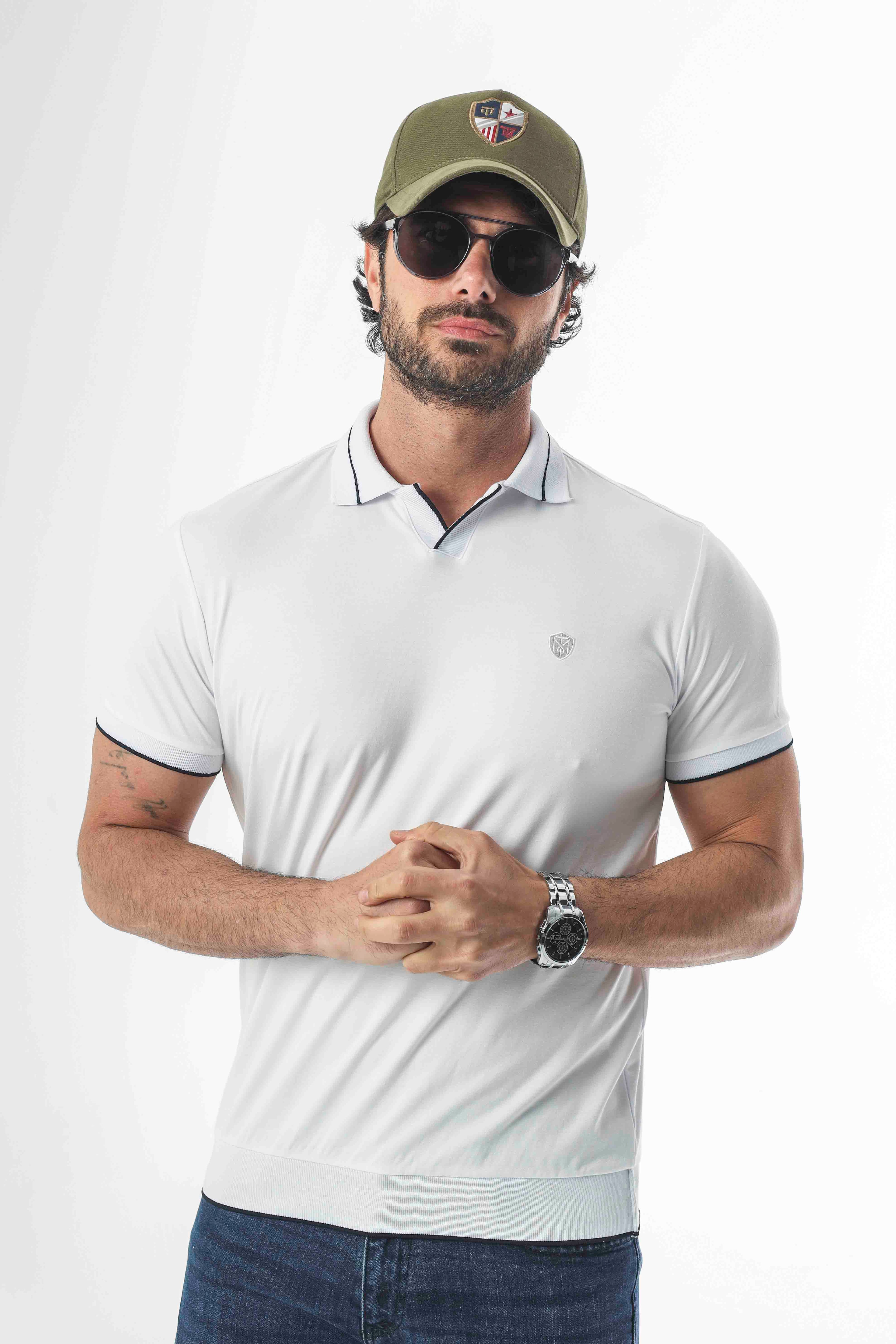 Polo Yaka ve Kol Ucu Triko Nakış Armalı Erkek T-Shirt-6296