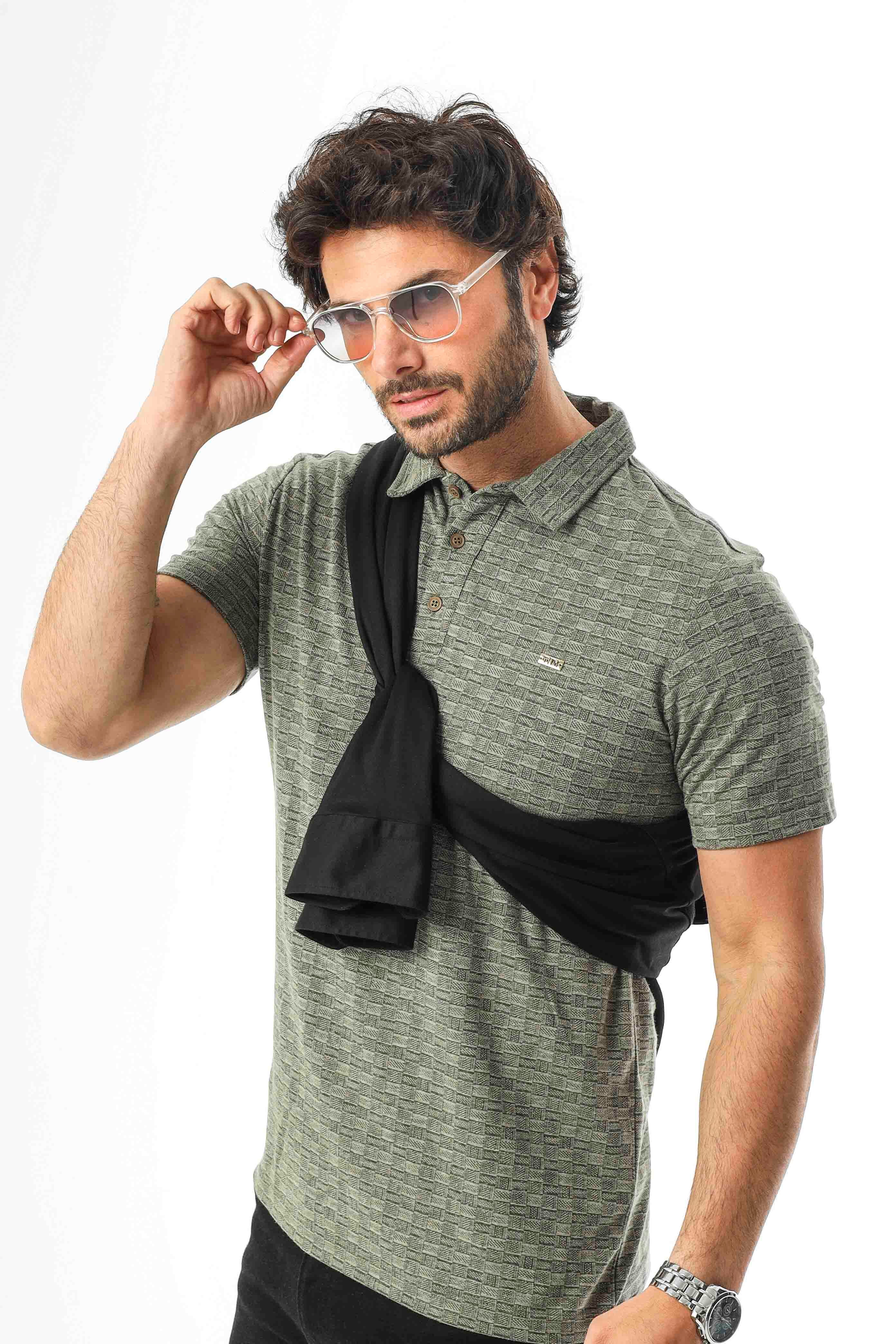 Polo Yaka Düğmeli Erkek Keten T-Shirt-KT-1001