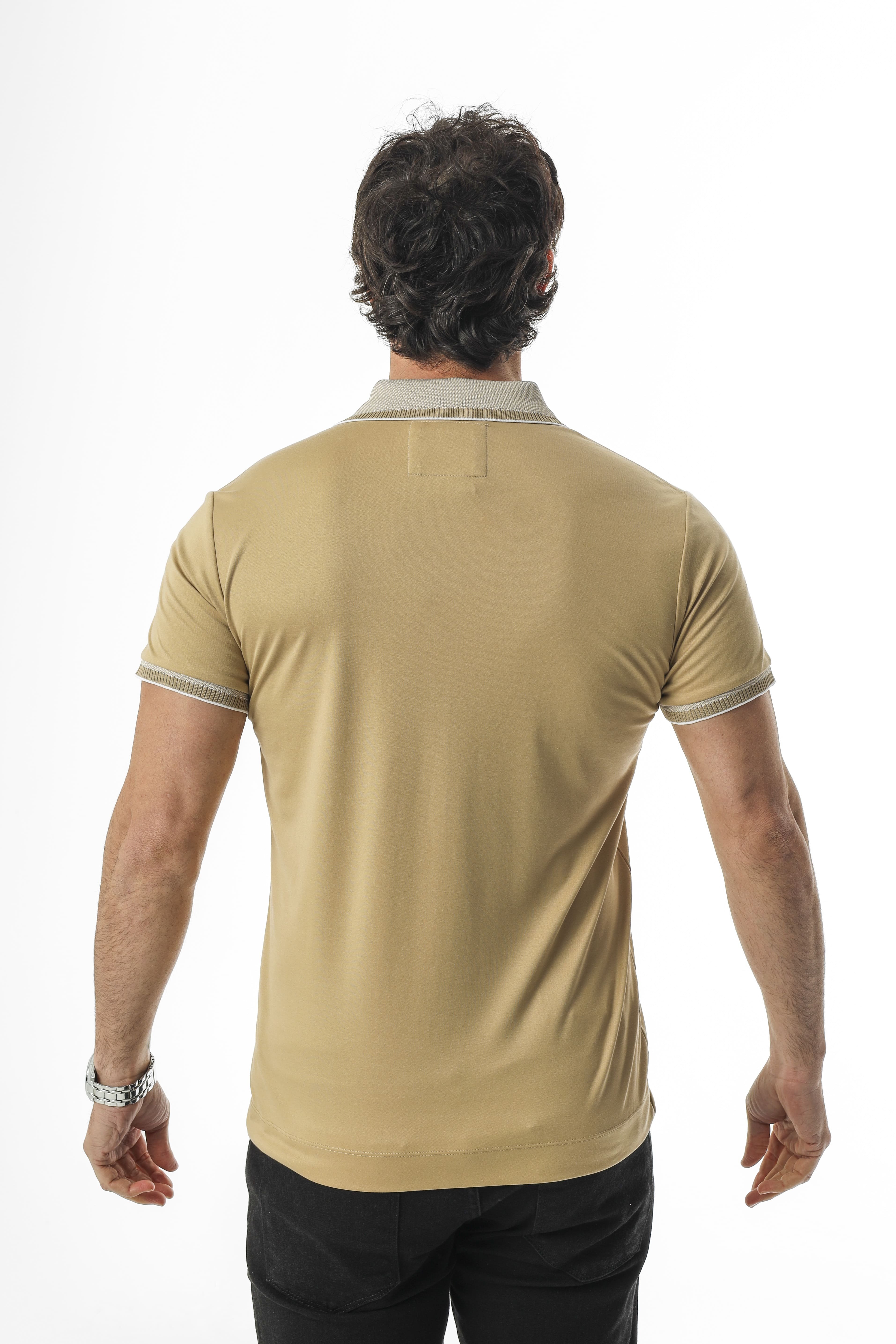 Polo Yaka Düğmeli Yakası Baskılı Pamuk T-Shirt-6277