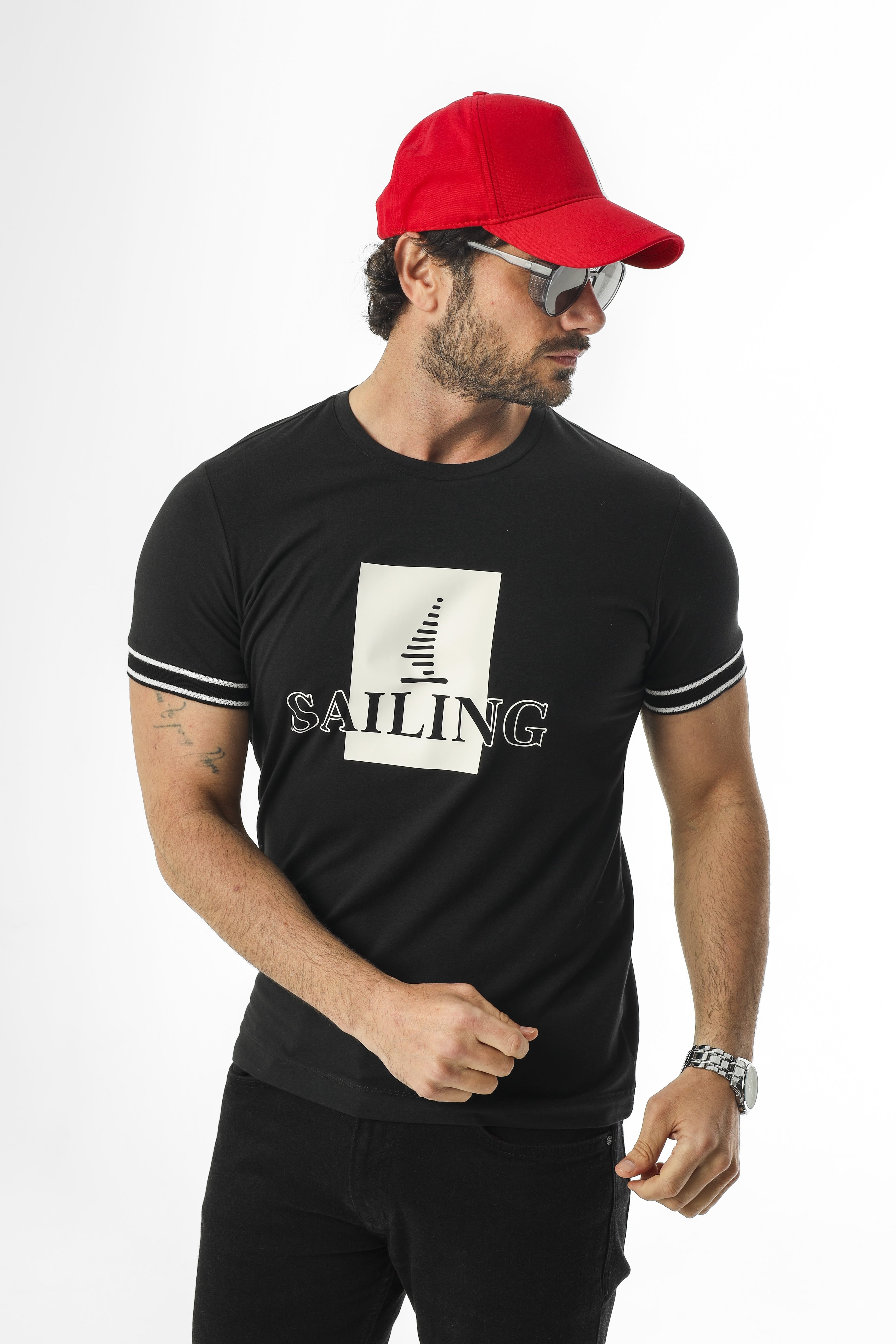 Sail Collection Bisiklet Yaka Baskılı T-Shirt-MSL-2259