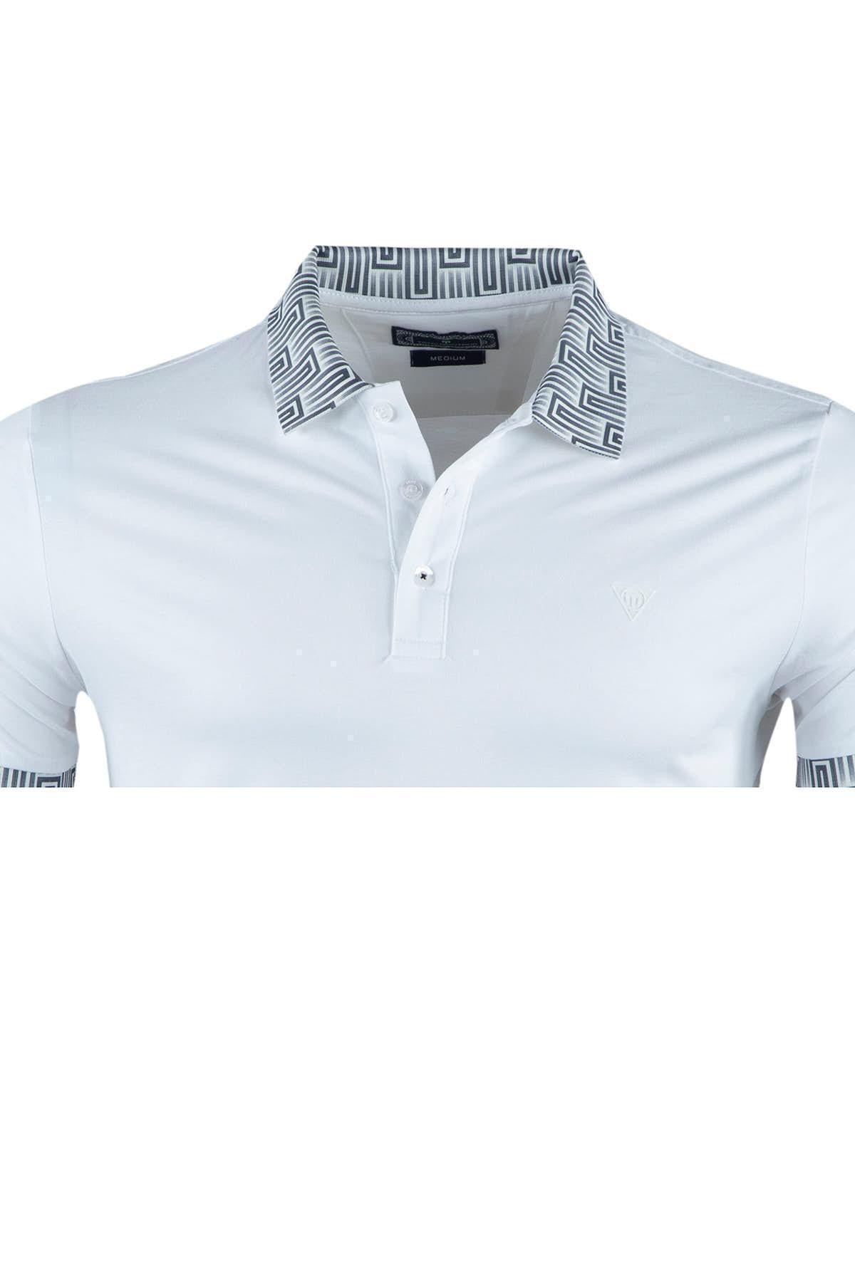 White Big Size Regular Printed Polo T-Shirt