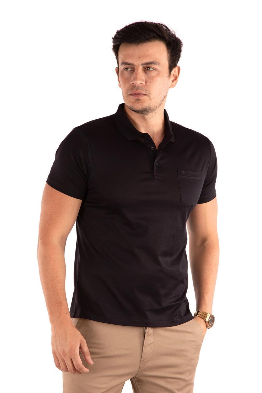 Regular Fit Polo Yaka Merserize Kısa Kollu Klasik Cepli T-Shirt