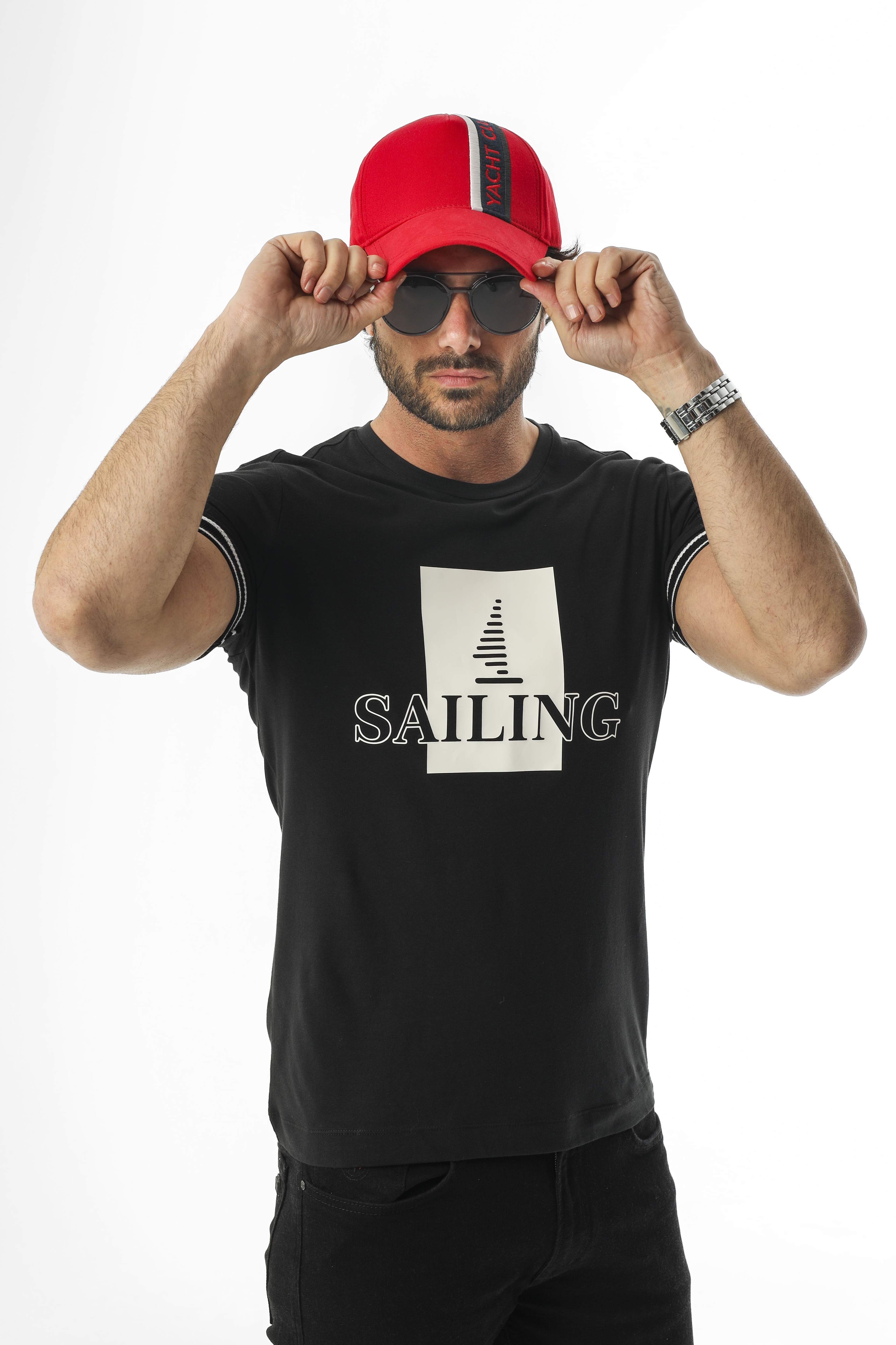 Sail Collection Bisiklet Yaka Baskılı T-Shirt-MSL-2259
