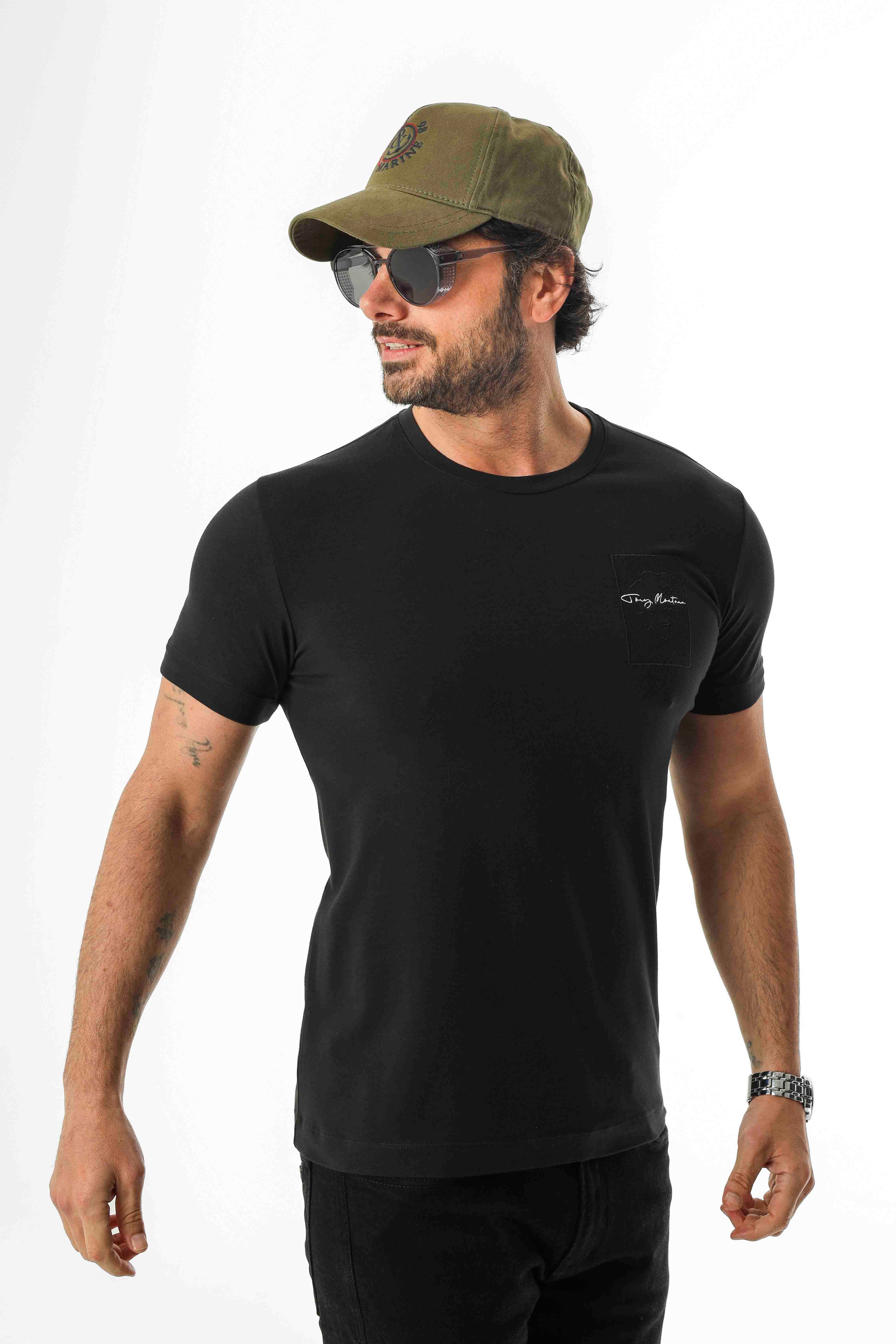 Bisiklet Yaka Nakışlı Pamuklu T-Shirt-MSL-2258