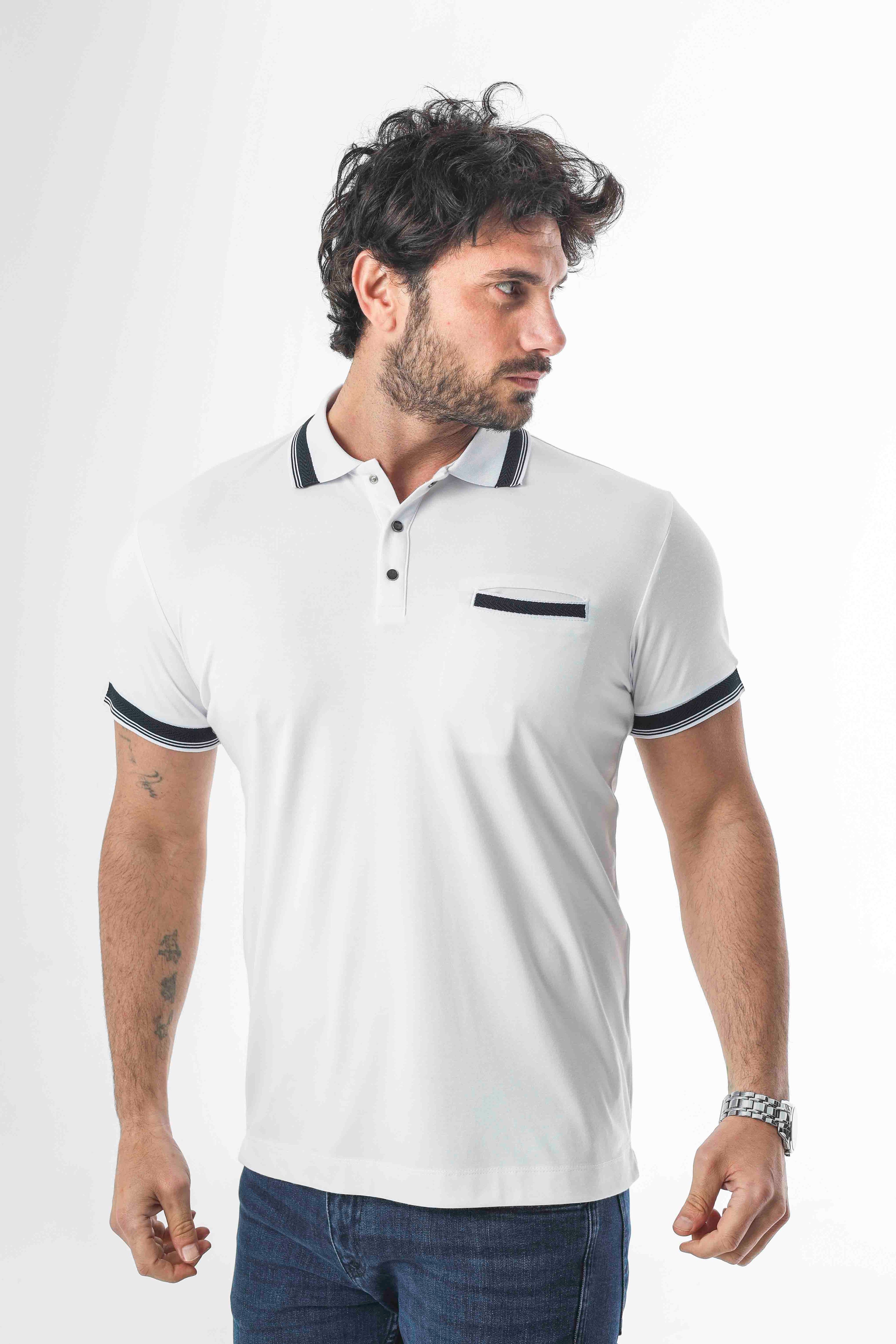 Büyük Beden Polo Yaka Cepli Yakası Çıtçıtlı T-Shirt-6317