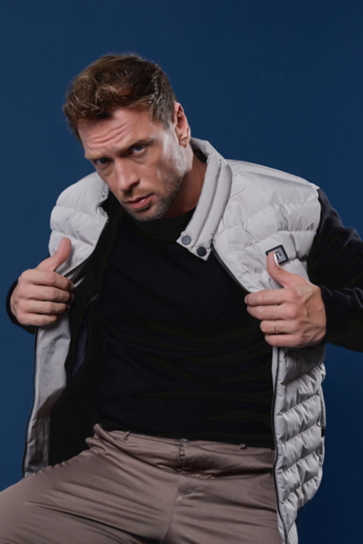 Classics Pattern High Neck Cep Detailed Coat