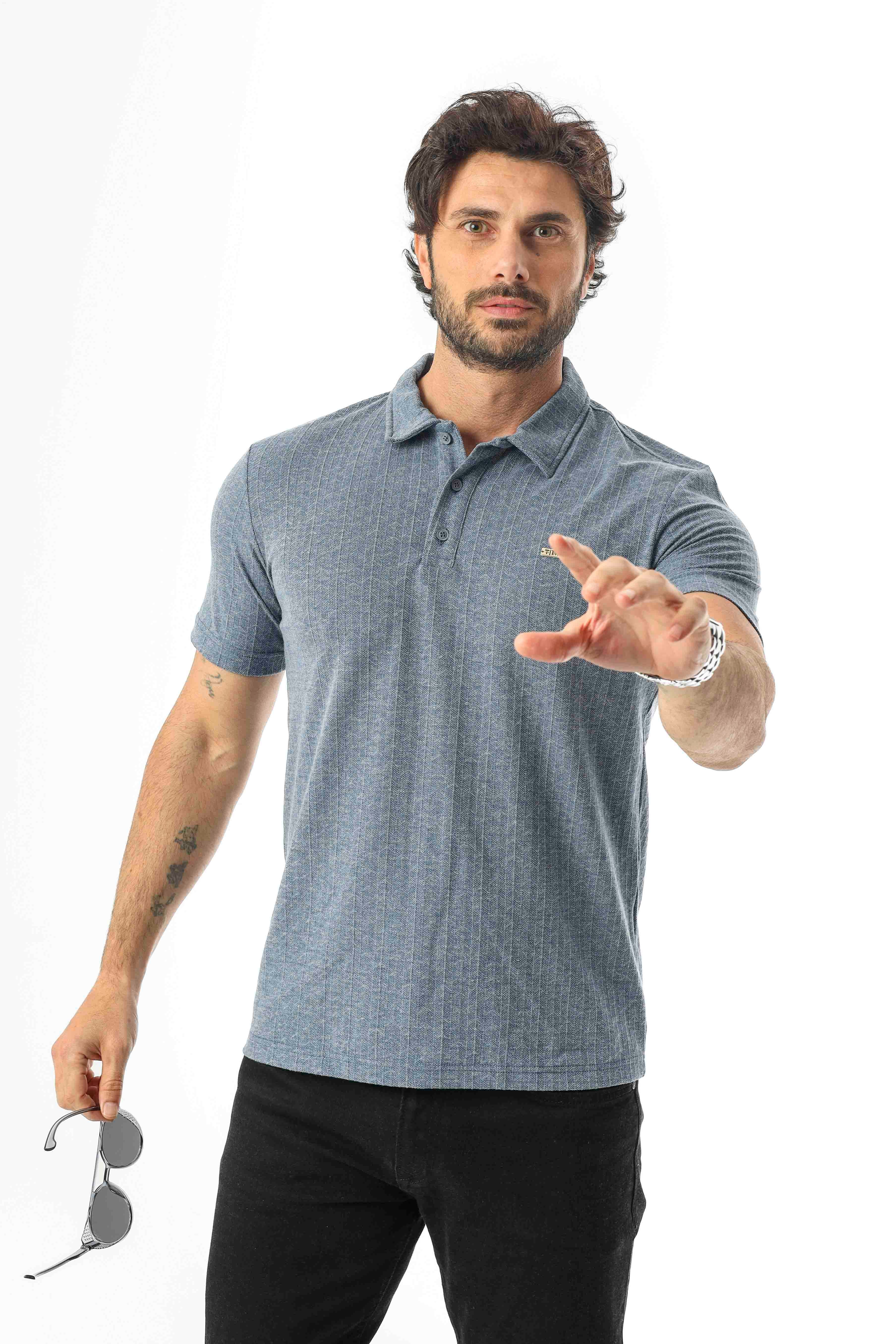 Regular Fit Polo Yaka Düğmeli Armalı Keten T-Shirt-KT-1003