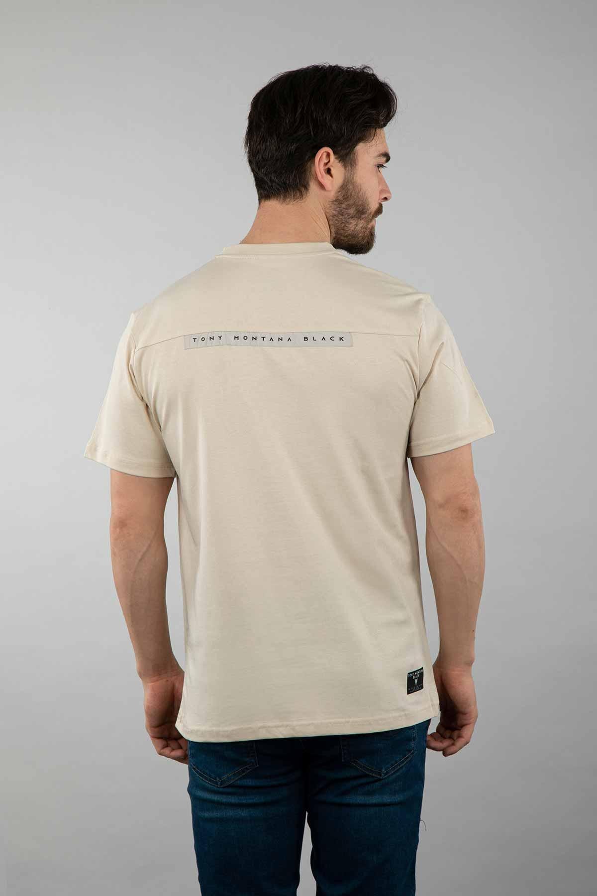 Oversize Fit Bisiklet Yaka Cepli %100 Pamuk Kısa Kollu Baskılı Penye T-Shirt