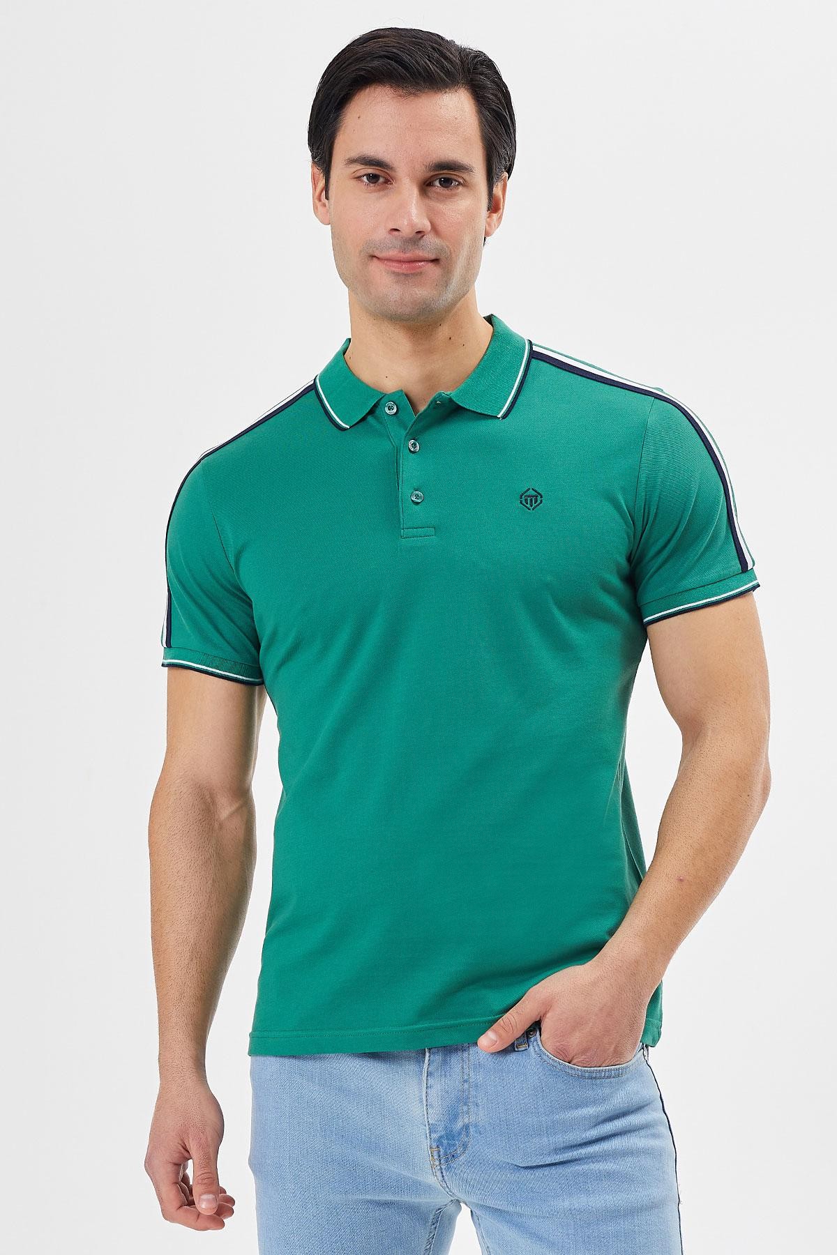 Regular Fit Polo Yaka Omuz Çizgi Detaylı Erkek T-Shırt