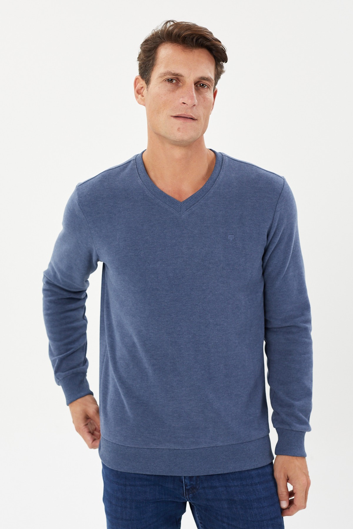 Kadife Selanik Basic V Yaka Sweatshirt- KS-1401