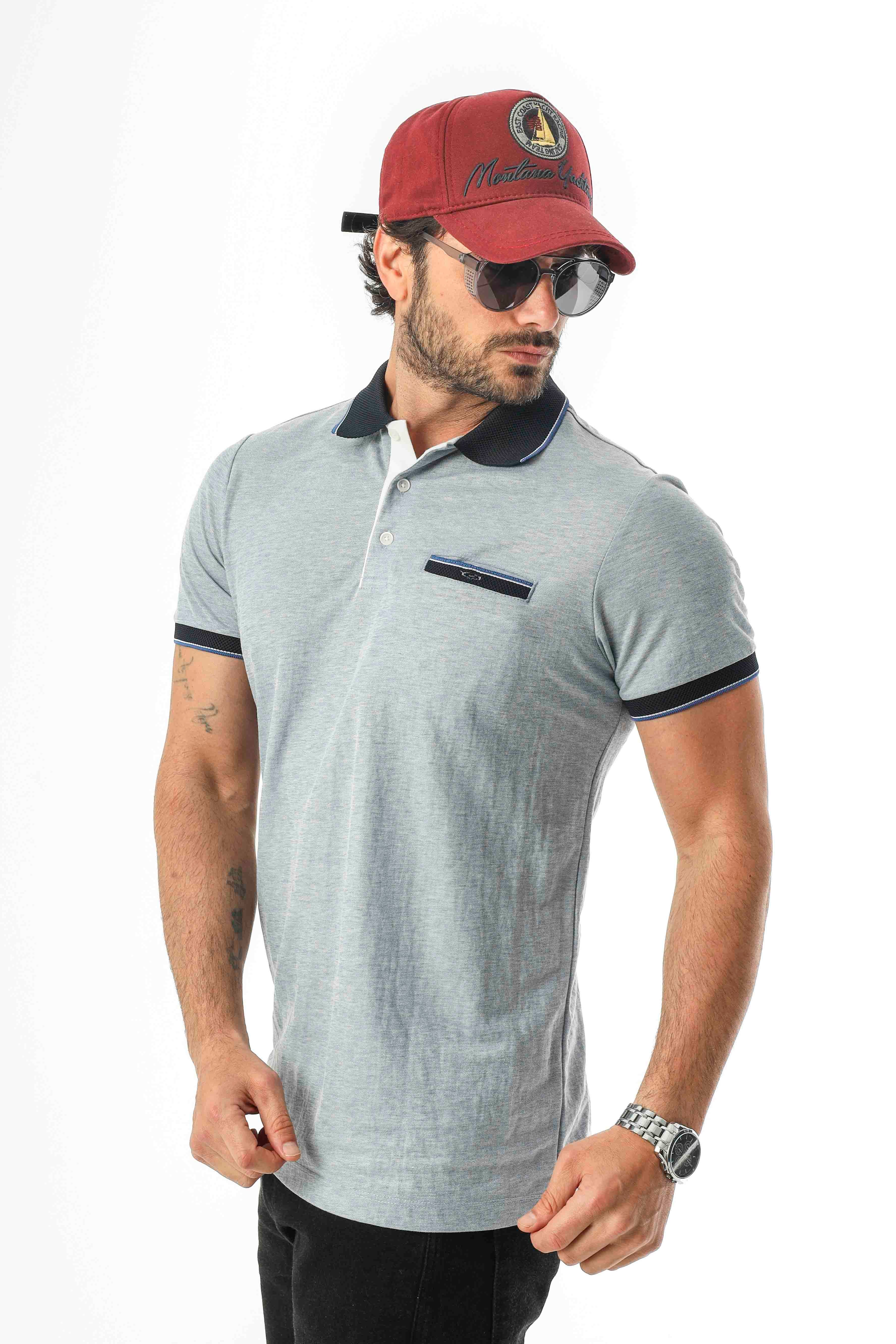 Polo Yaka Düğmeli Cepli Viskon Kumaş Erkek T-Shirt-AR-1009