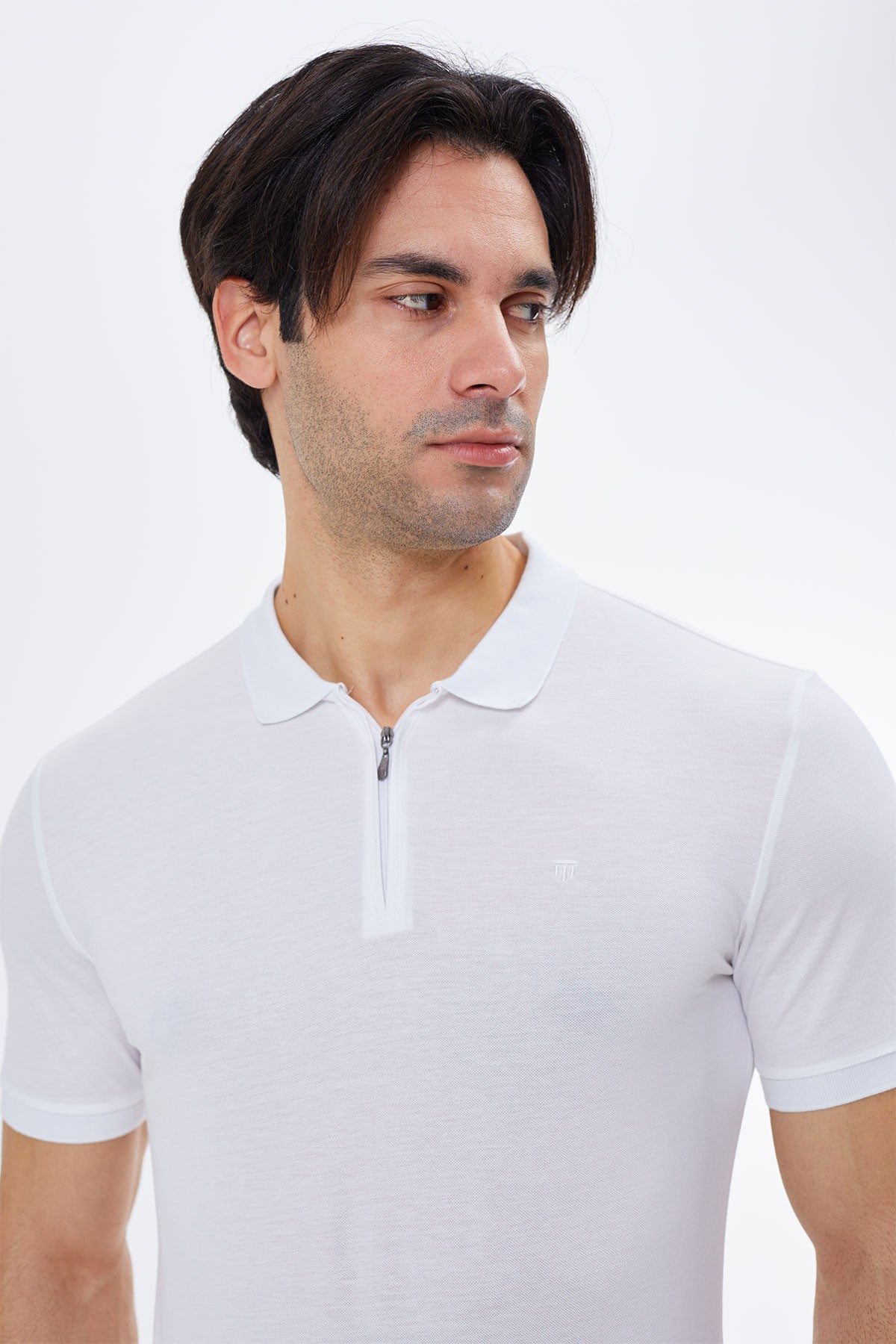 Regular Fit Zippered  Polo Neck %100 Cotton Short Sleeves Basic  T-Shirt