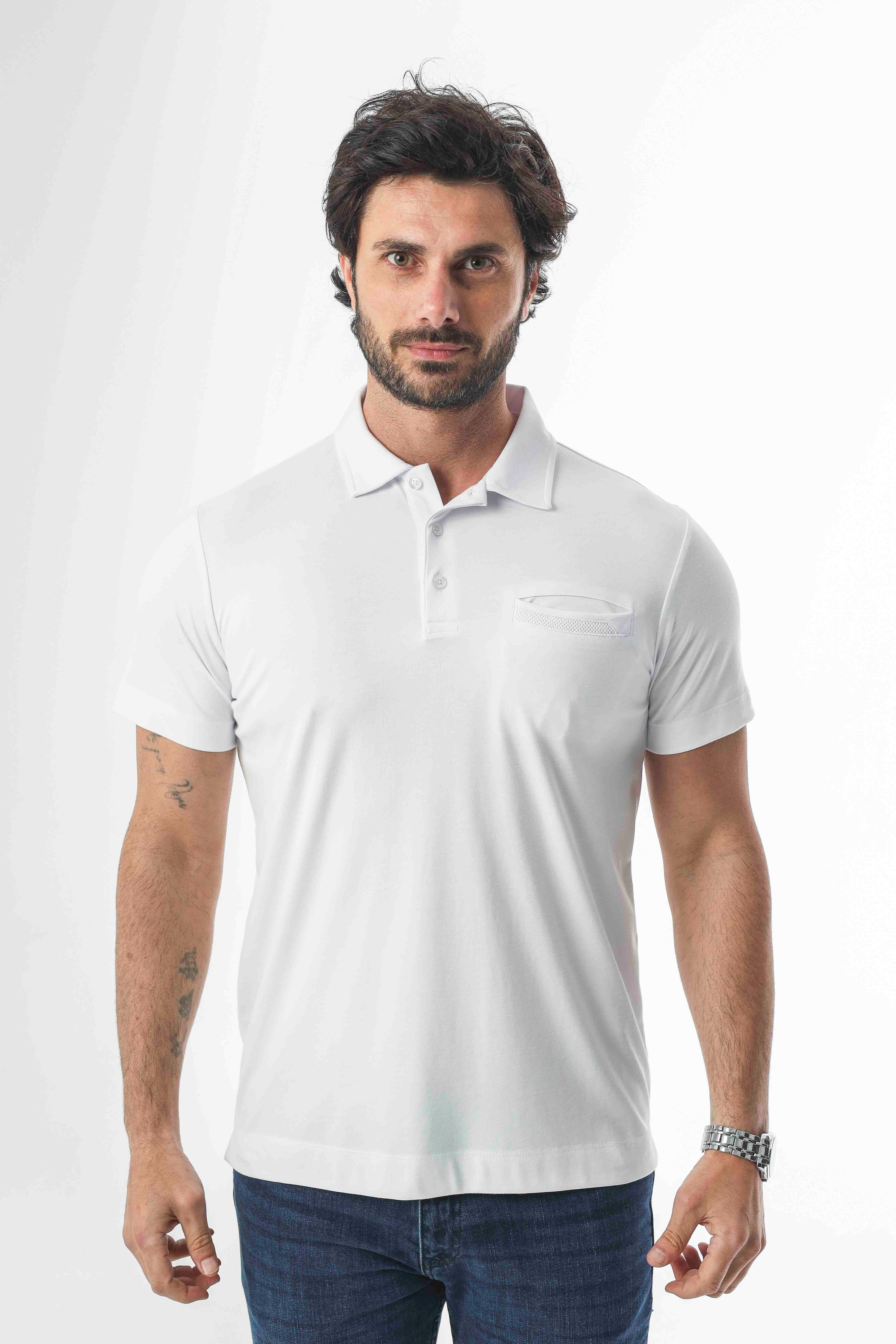 Büyük Beden Polo Yaka Düğmeli Cepli T-Shirt-6318