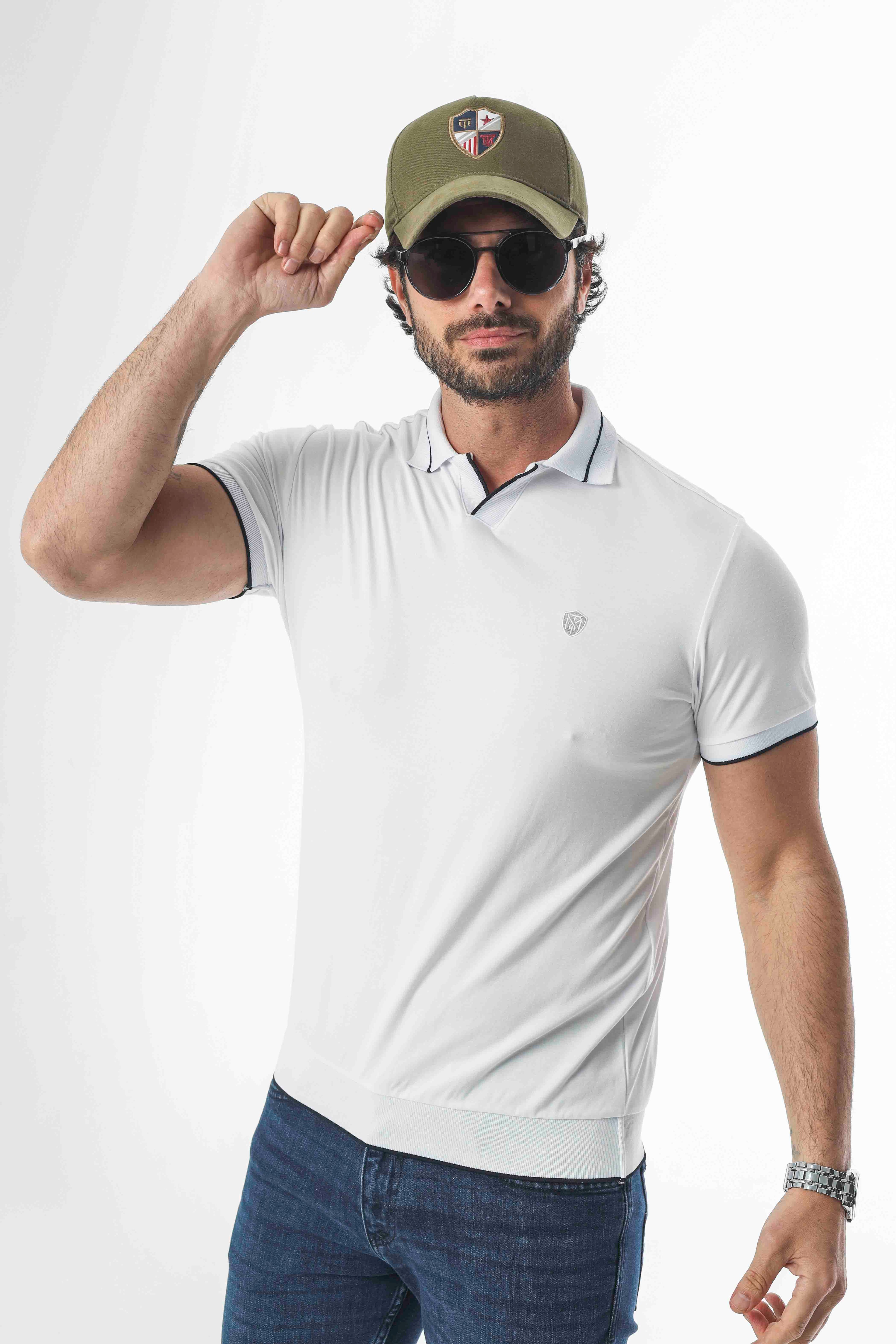 Polo Yaka ve Kol Ucu Triko Nakış Armalı Erkek T-Shirt-6296