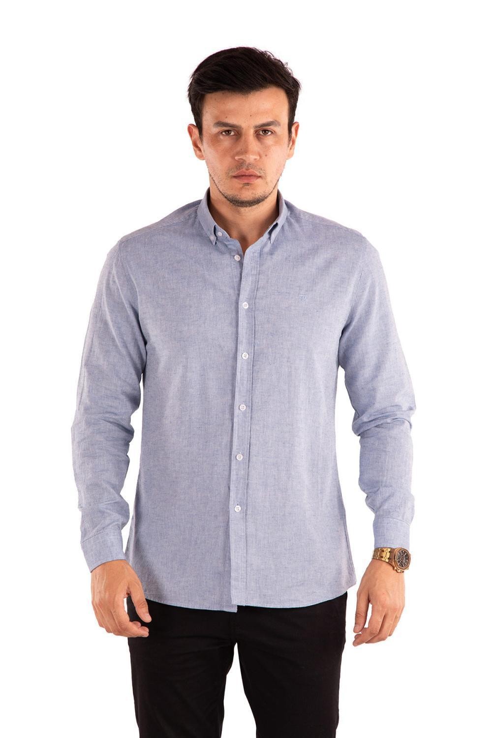 Regular Fit Dokuma Casual Uzun Kollu Keten Gömlek
