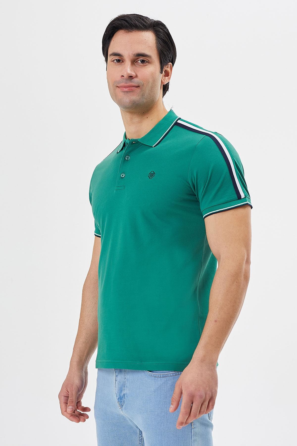 Regular Fit Polo Yaka Omuz Çizgi Detaylı Erkek T-Shırt