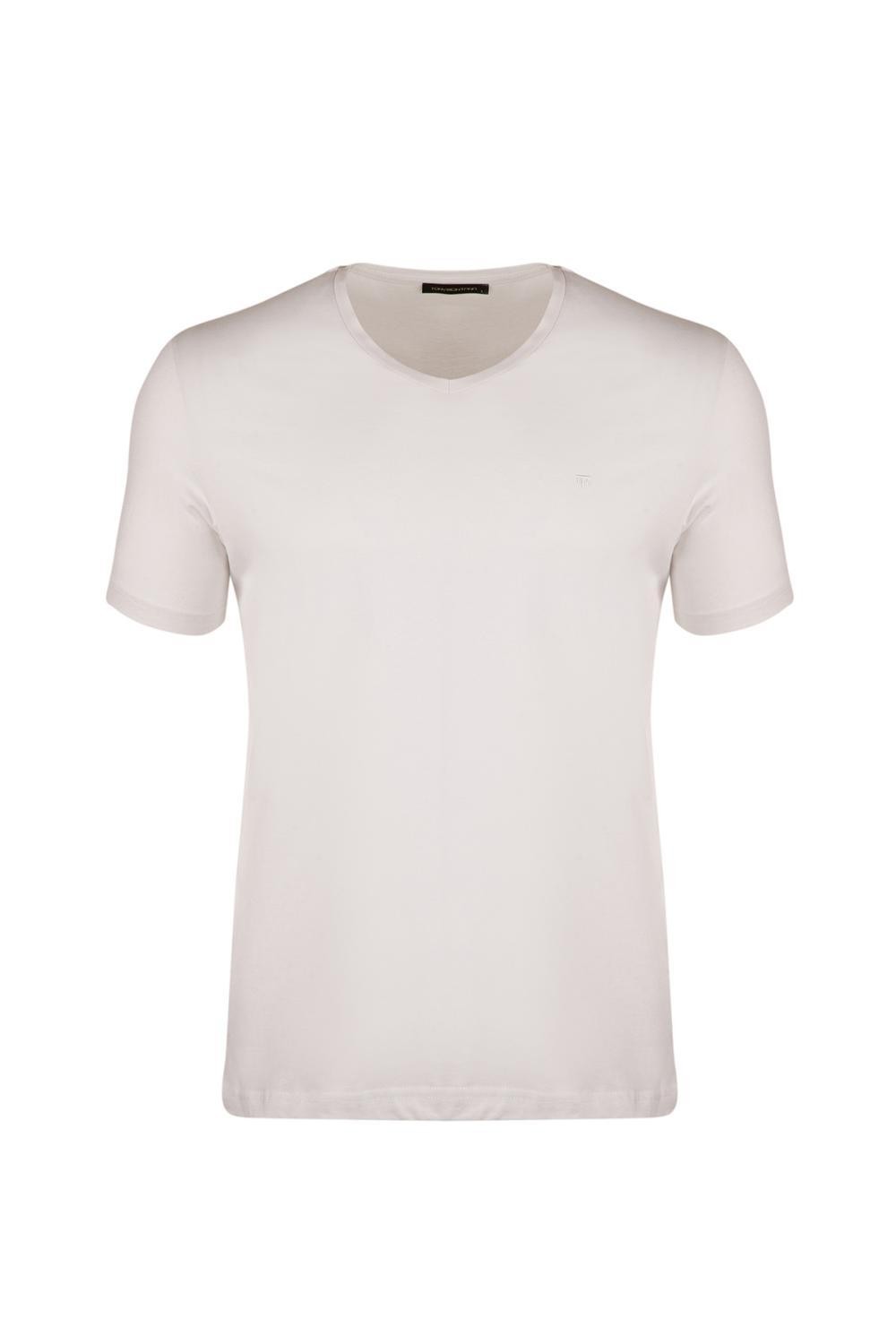 Büyük Beden  V Yaka %100 Pamuk Kısa Kollu Basic T-Shirt