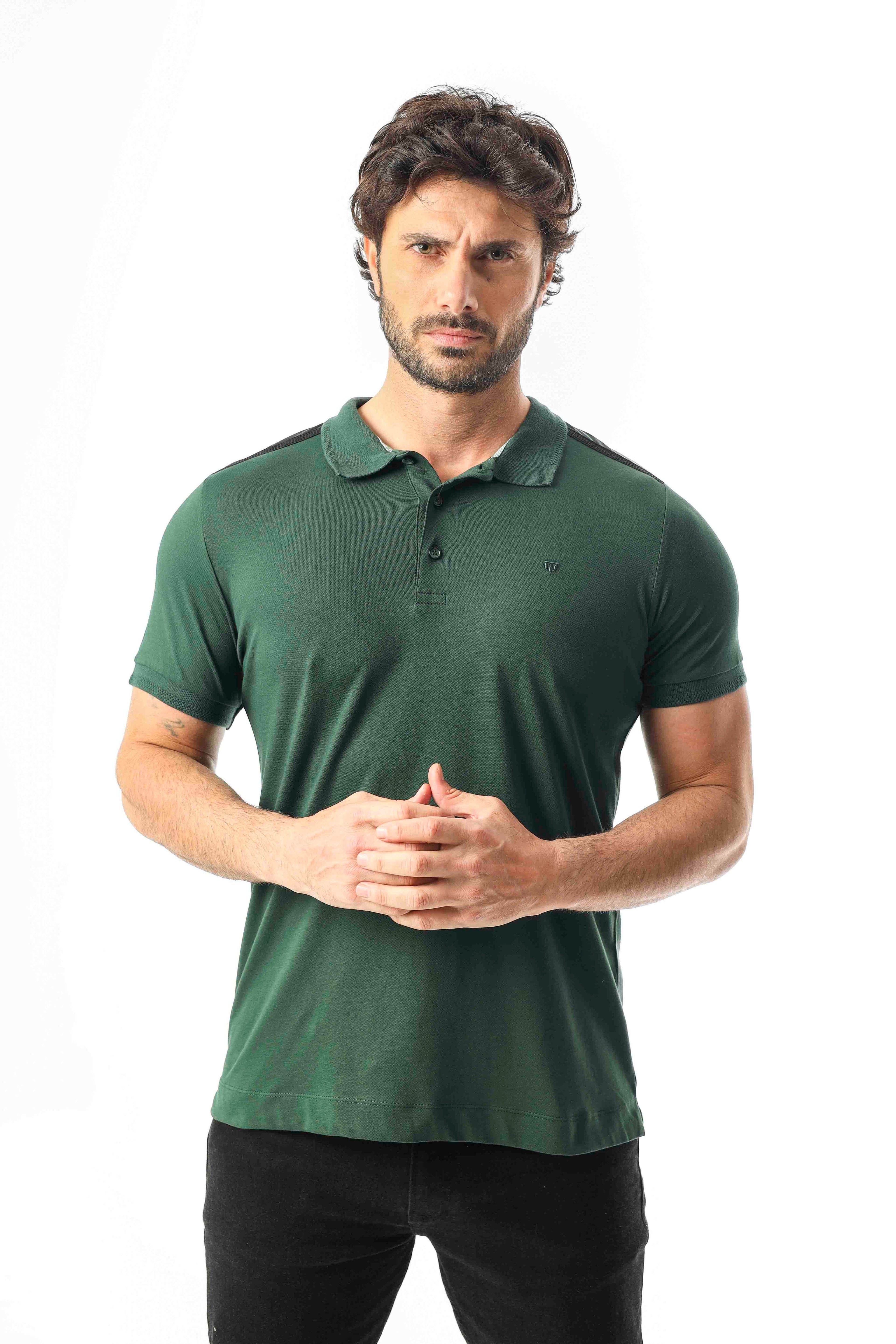Polo Yaka Omzu Baskılı Düğmeli T-Shirt-PL-3614