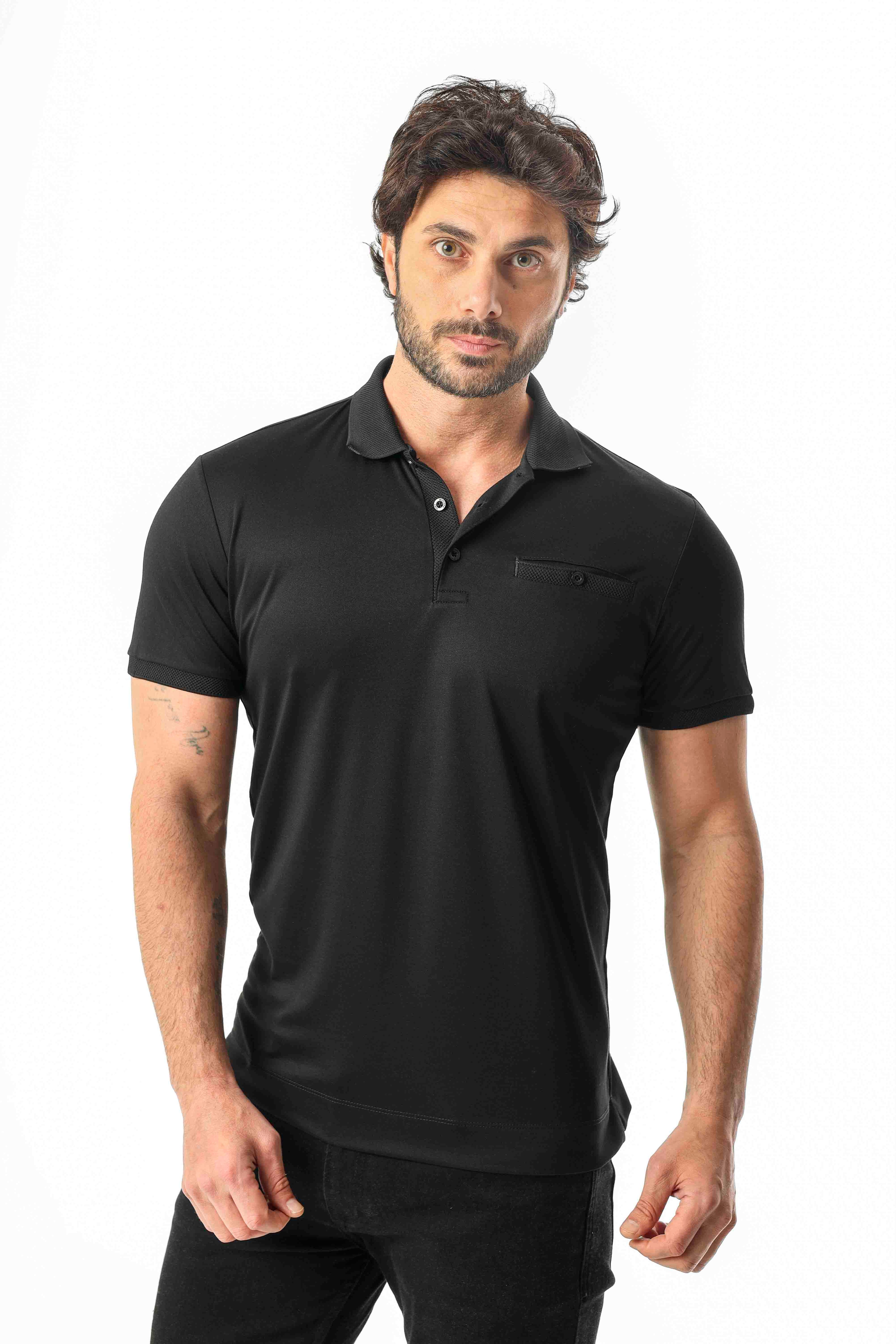 Polo Yaka Cepli Arkası Arma Detaylı Erkek T-Shirt-6273