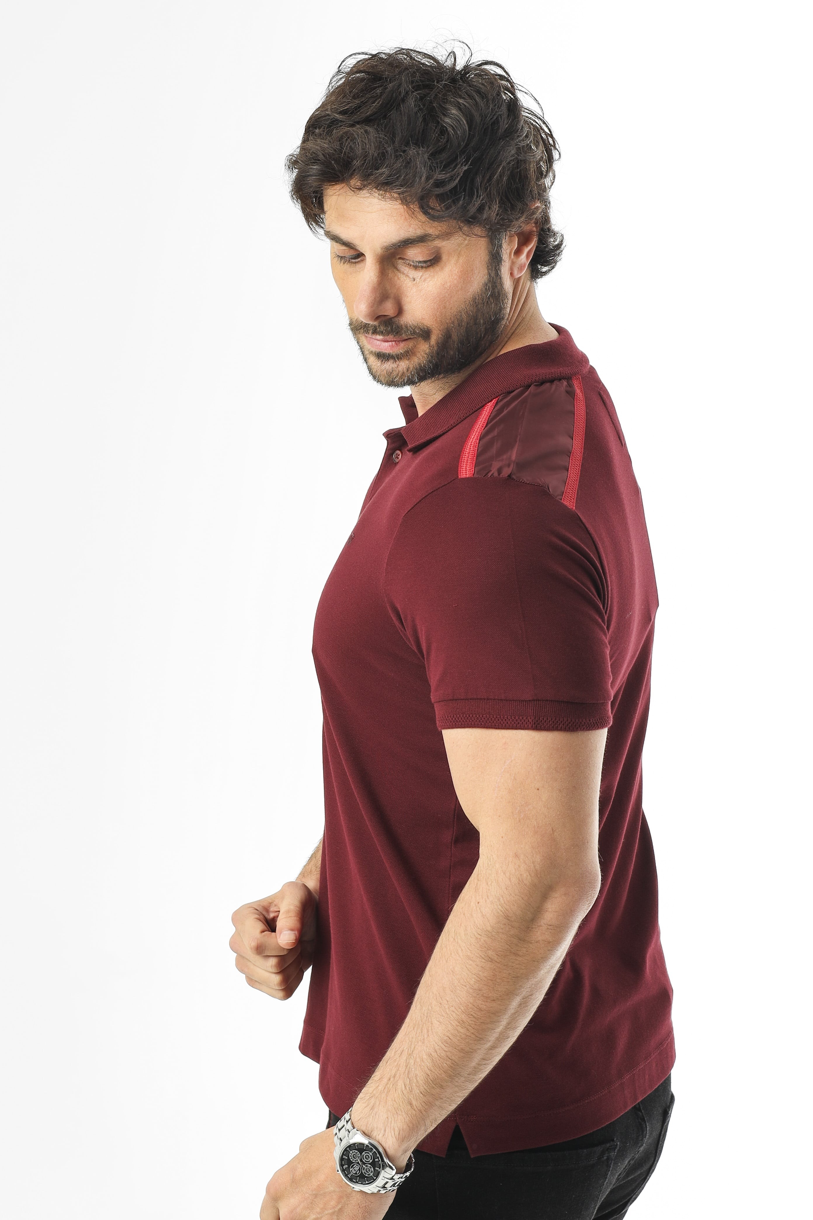 Büyük Beden Polo Yaka Omuz Detaylı Düğmeli T-Shirt-PL-3456