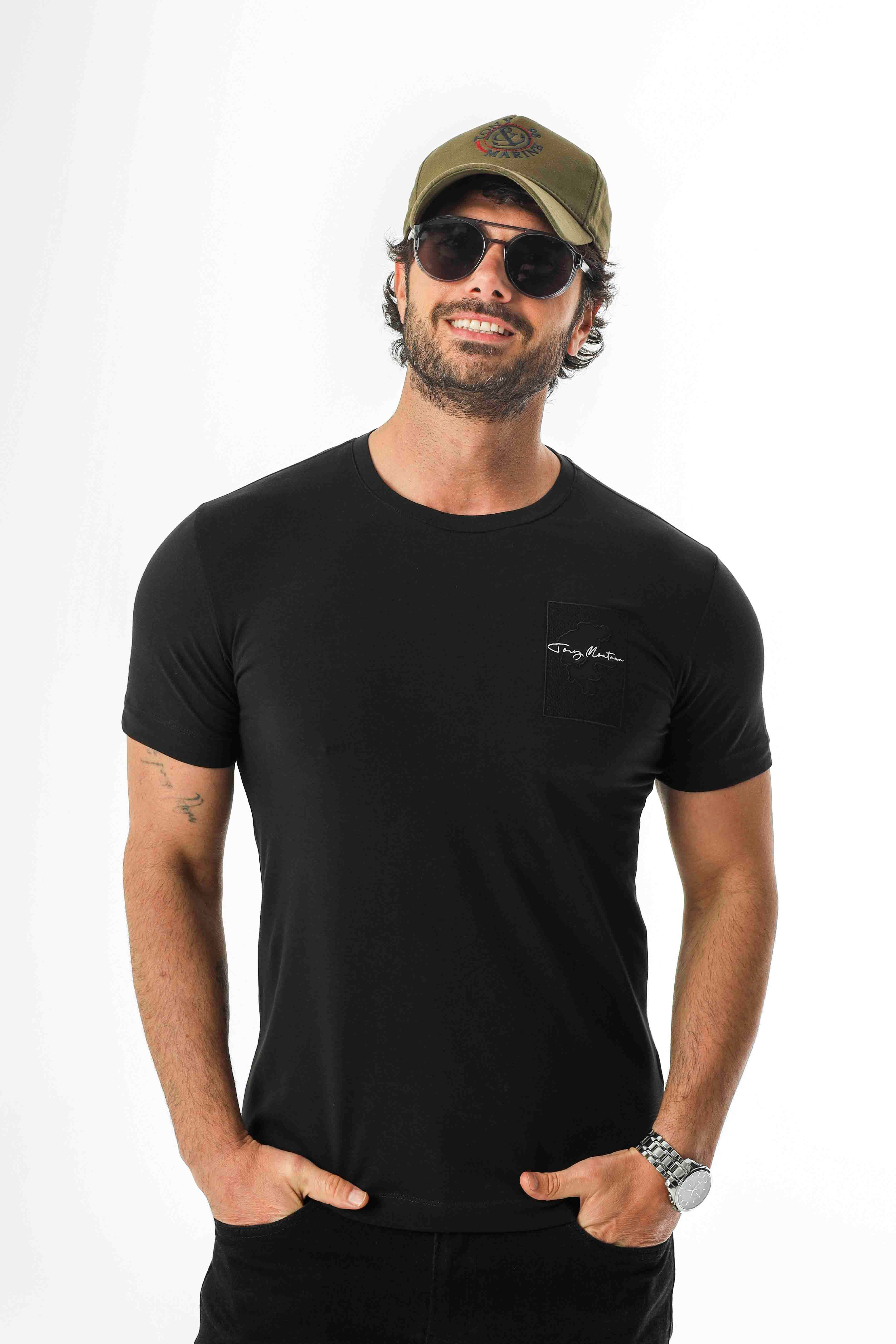 Bisiklet Yaka Nakışlı Pamuklu T-Shirt-MSL-2258