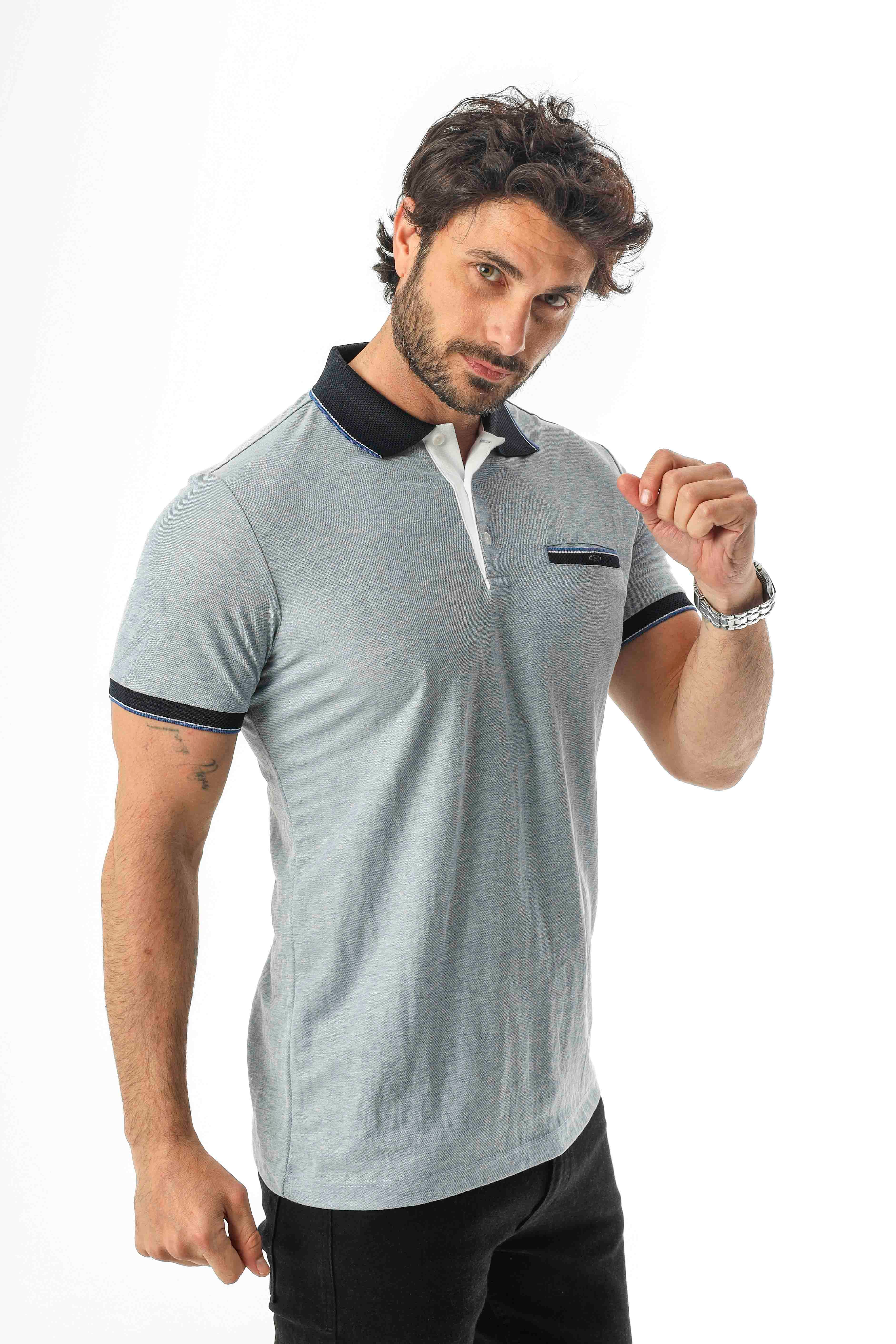 Polo Yaka Düğmeli Cepli Viskon Kumaş Erkek T-Shirt-AR-1009