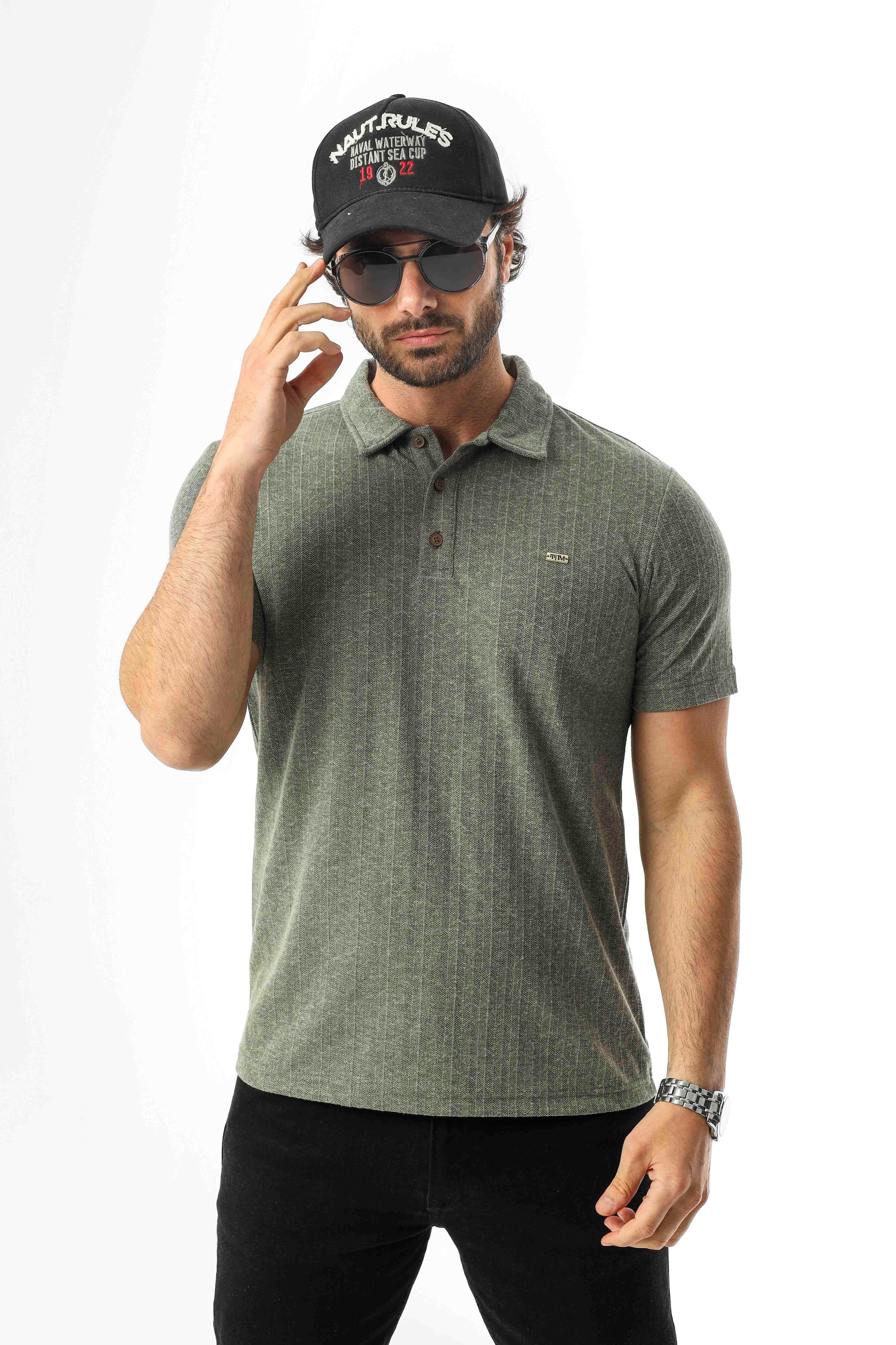 Regular Fit Polo Yaka Düğmeli Armalı Keten T-Shirt-KT-1003