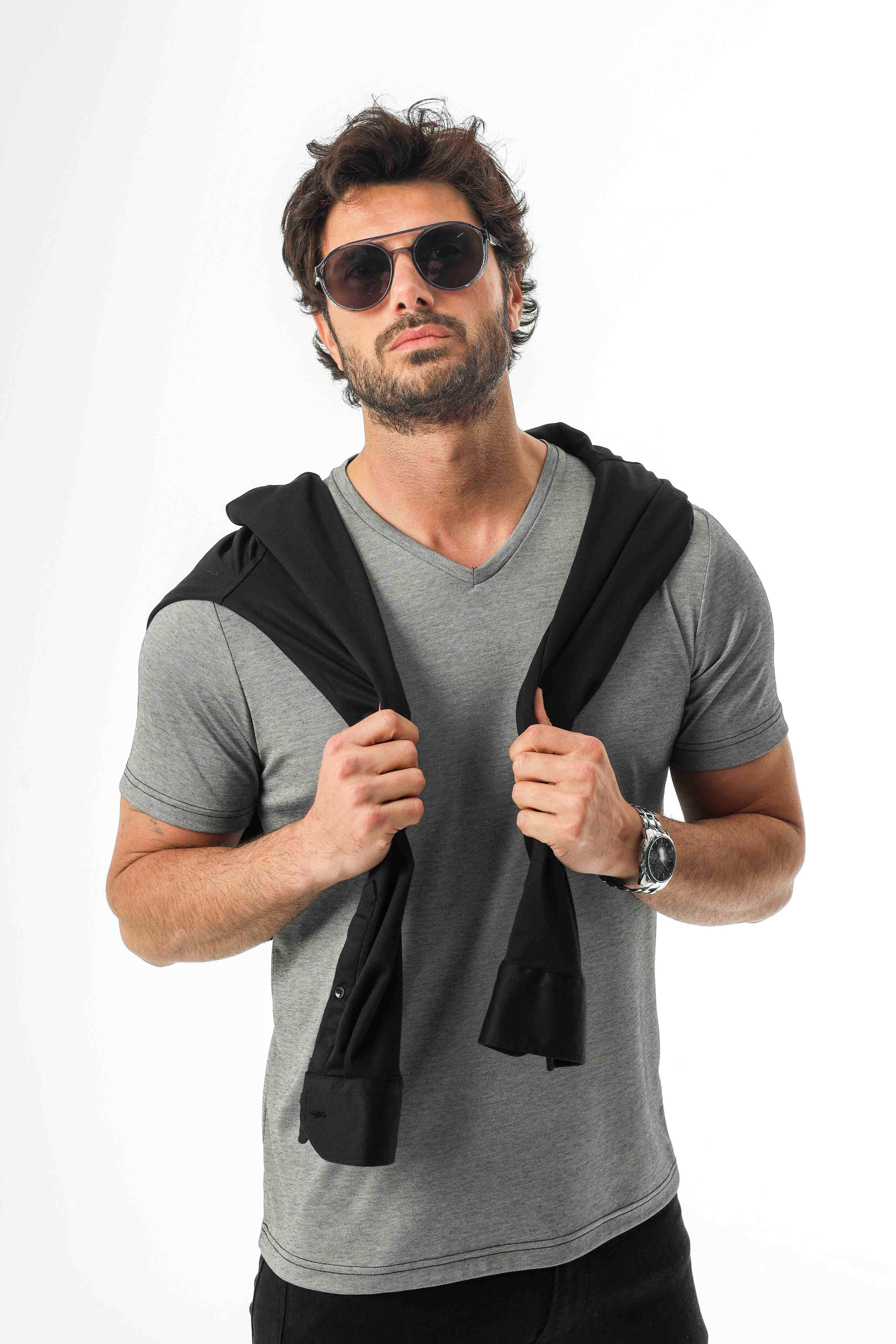 Regular Fit V Yaka Basic T-Shirt-6270