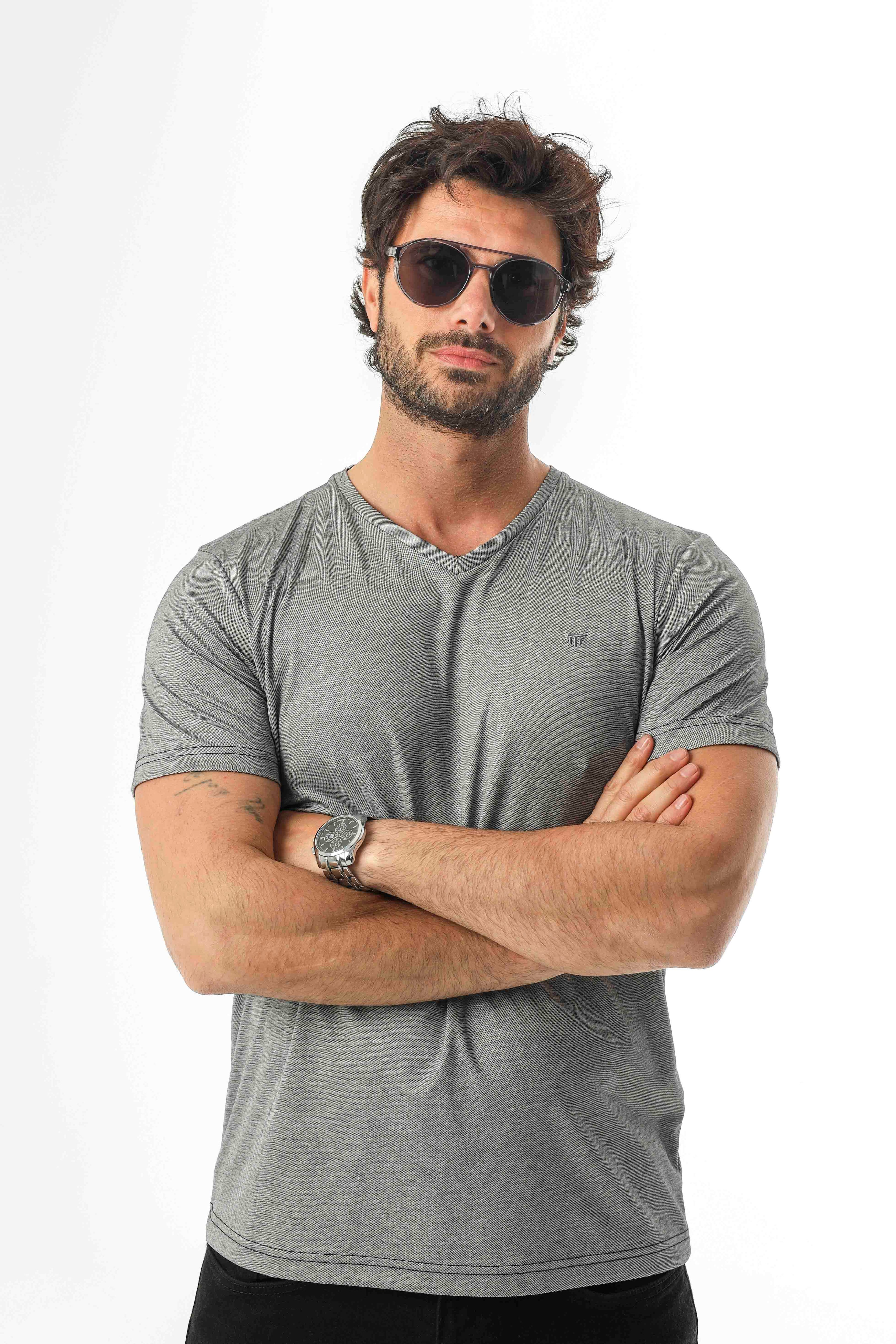 Regular Fit V Yaka Basic T-Shirt-6270