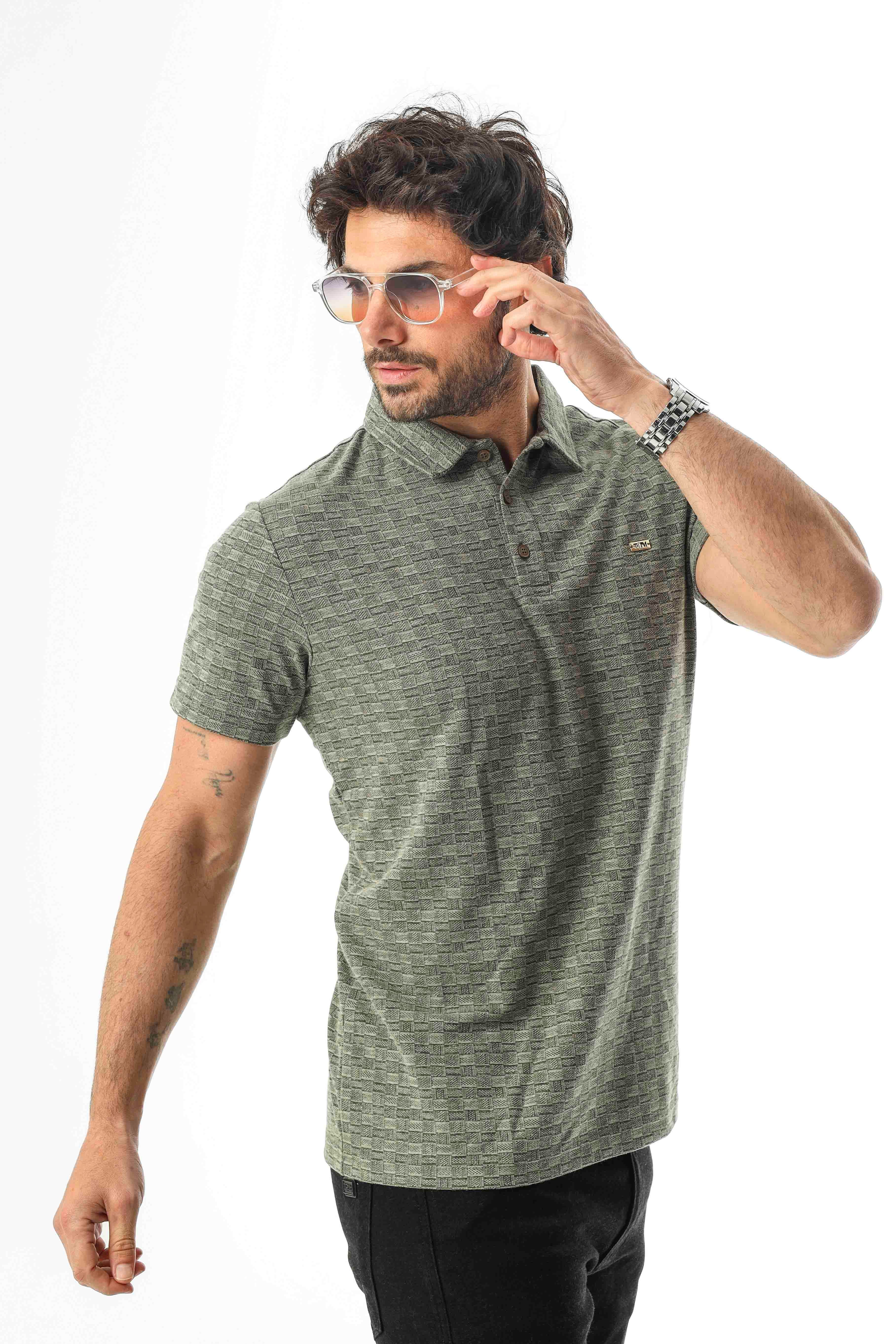 Polo Yaka Düğmeli Erkek Keten T-Shirt-KT-1001
