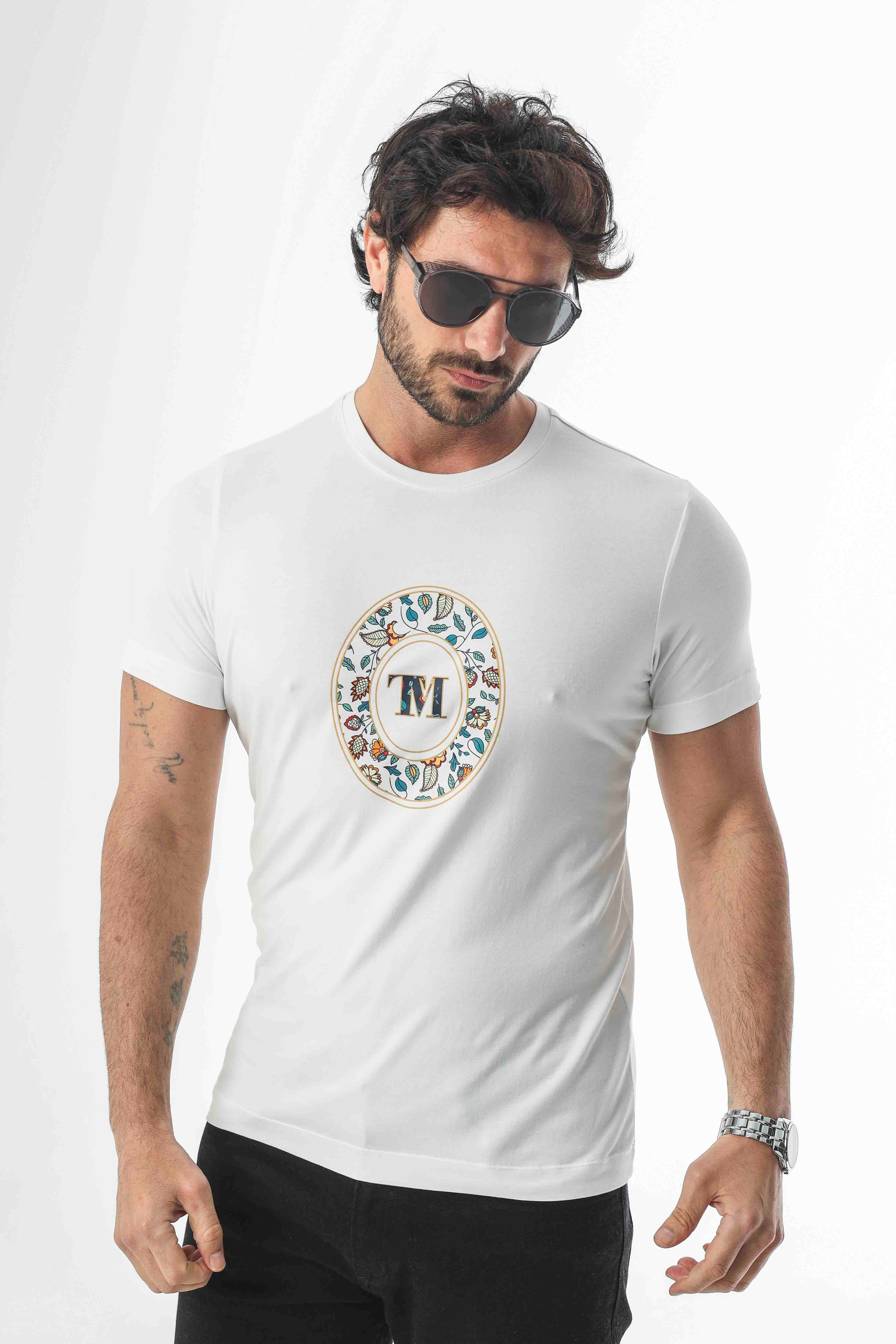 Bisiklet Yaka Baskılı Pamuklu Erkek T-Shirt-MSL-2263